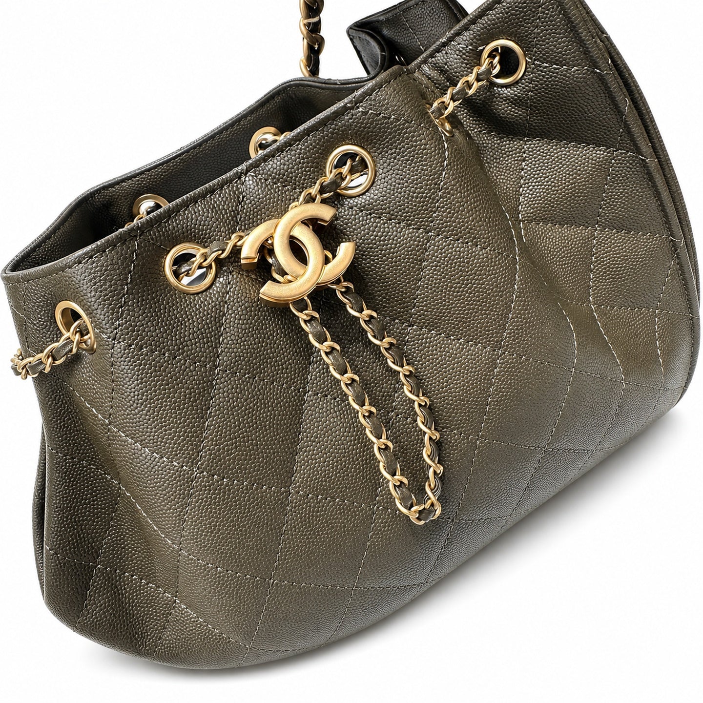 Chanel Small Leather Black Green Gold Bag