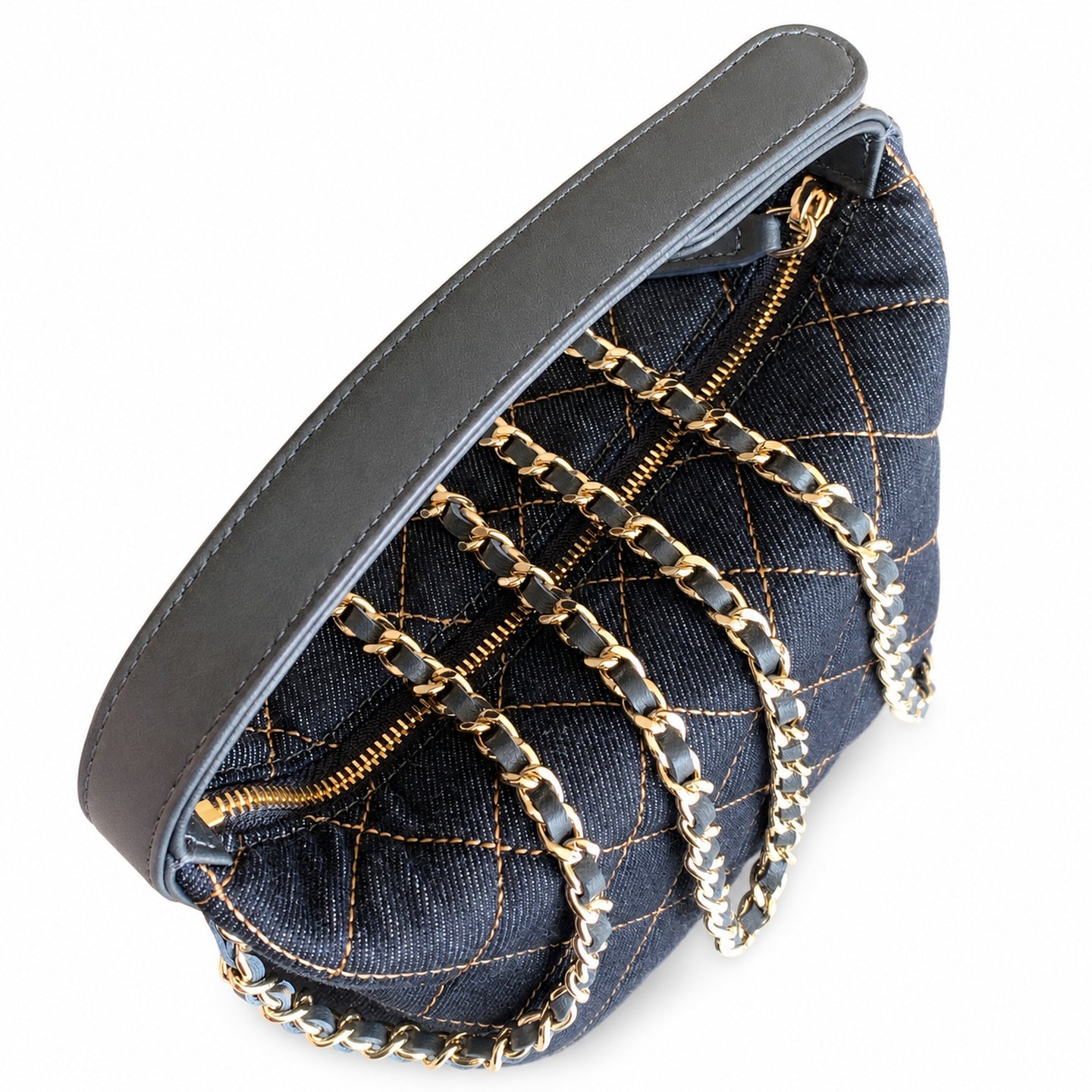 Chanel Small Denim Leather Black Gold Bag