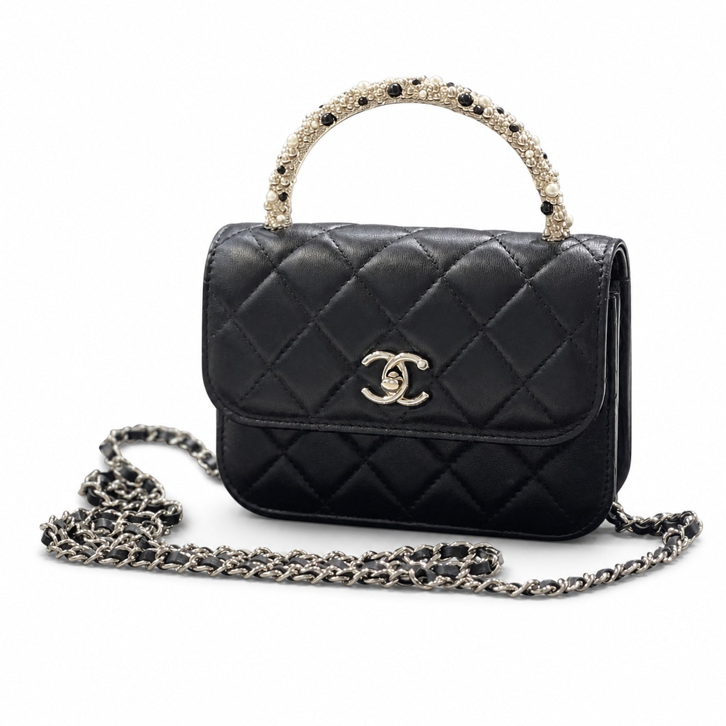 Chanel Small Leather Black Silver Bag