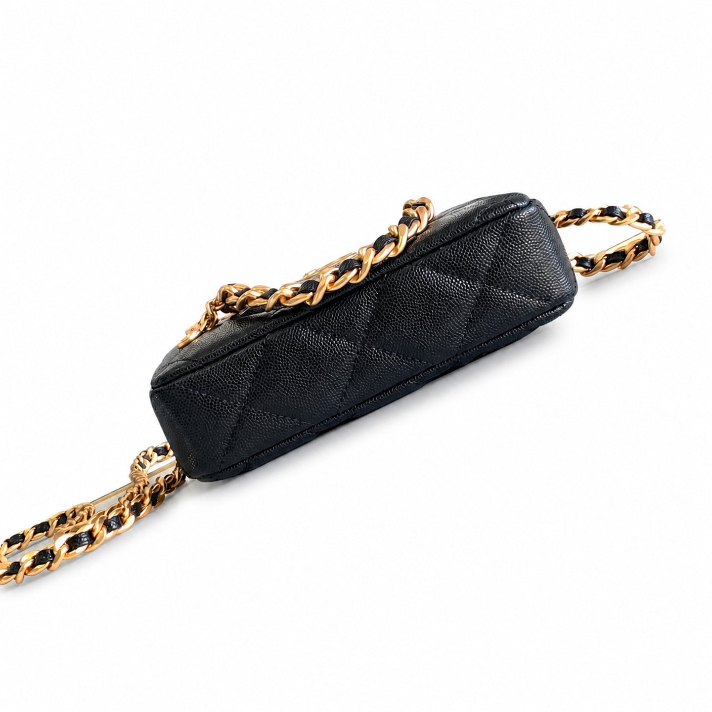 Chanel Small Wool Leather Black Gold Bag