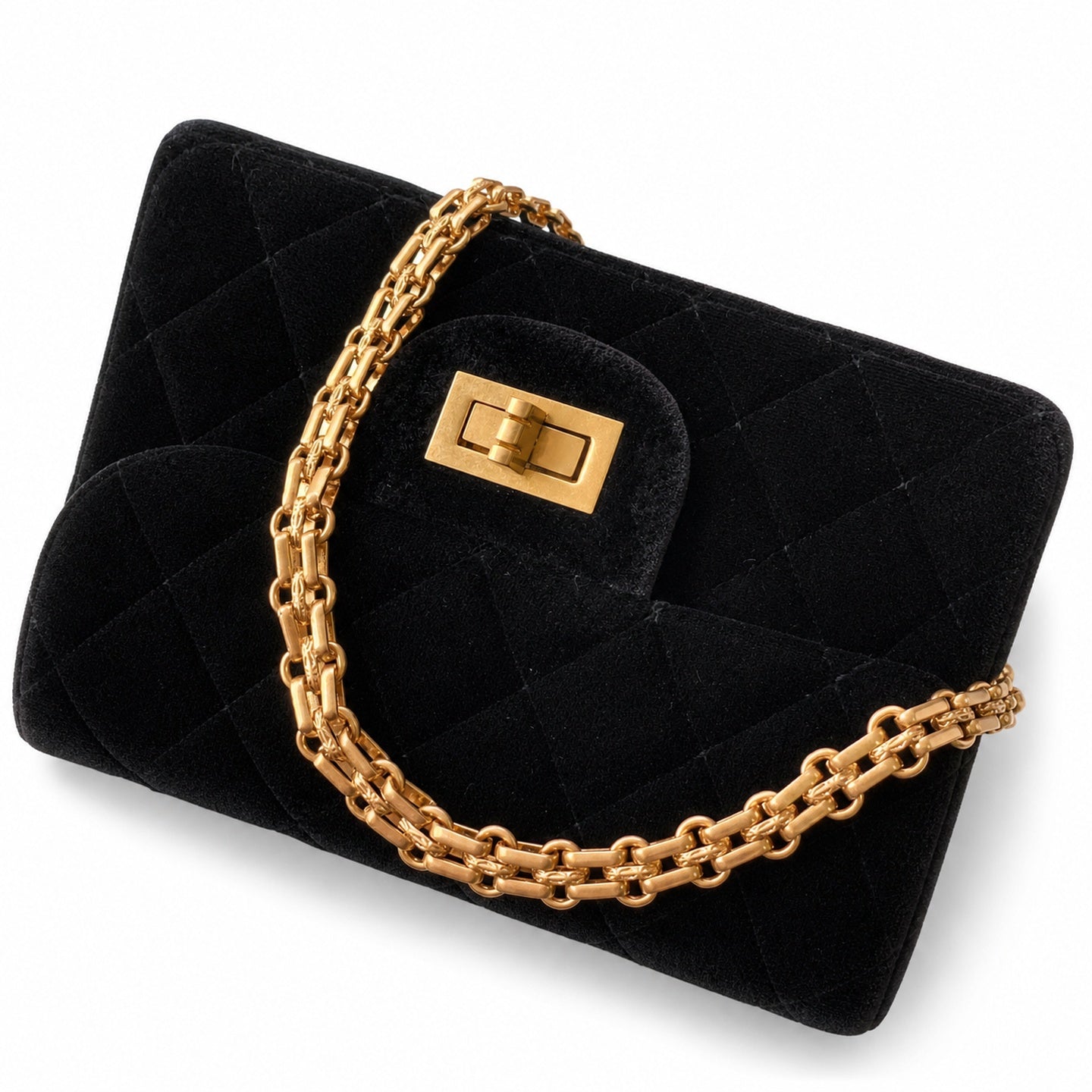 Chanel Mini Silk Velvet Tweed Leather Black Gold Charm
