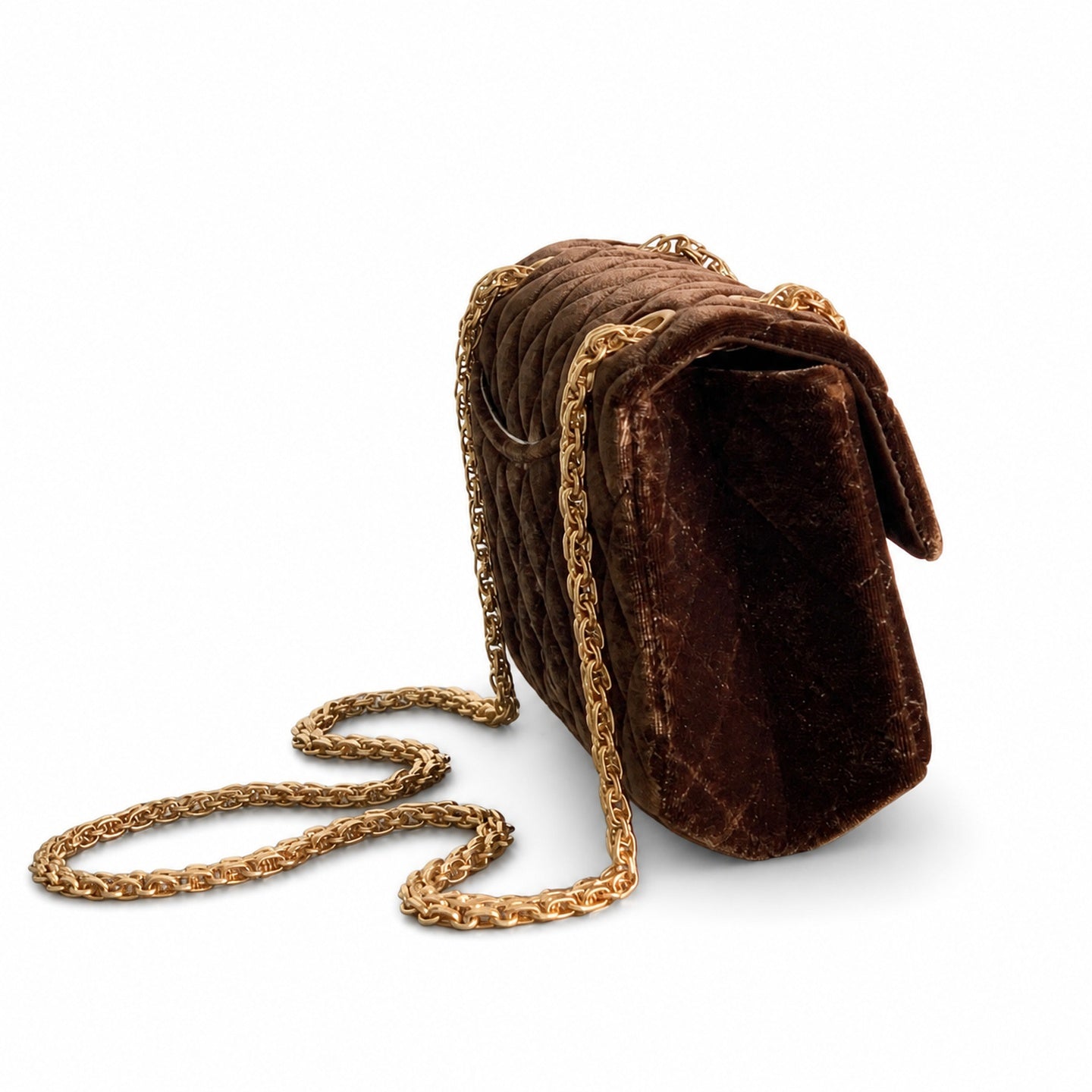 Chanel Mini Silk Velvet Tweed Leather Black Brown Gold Charm