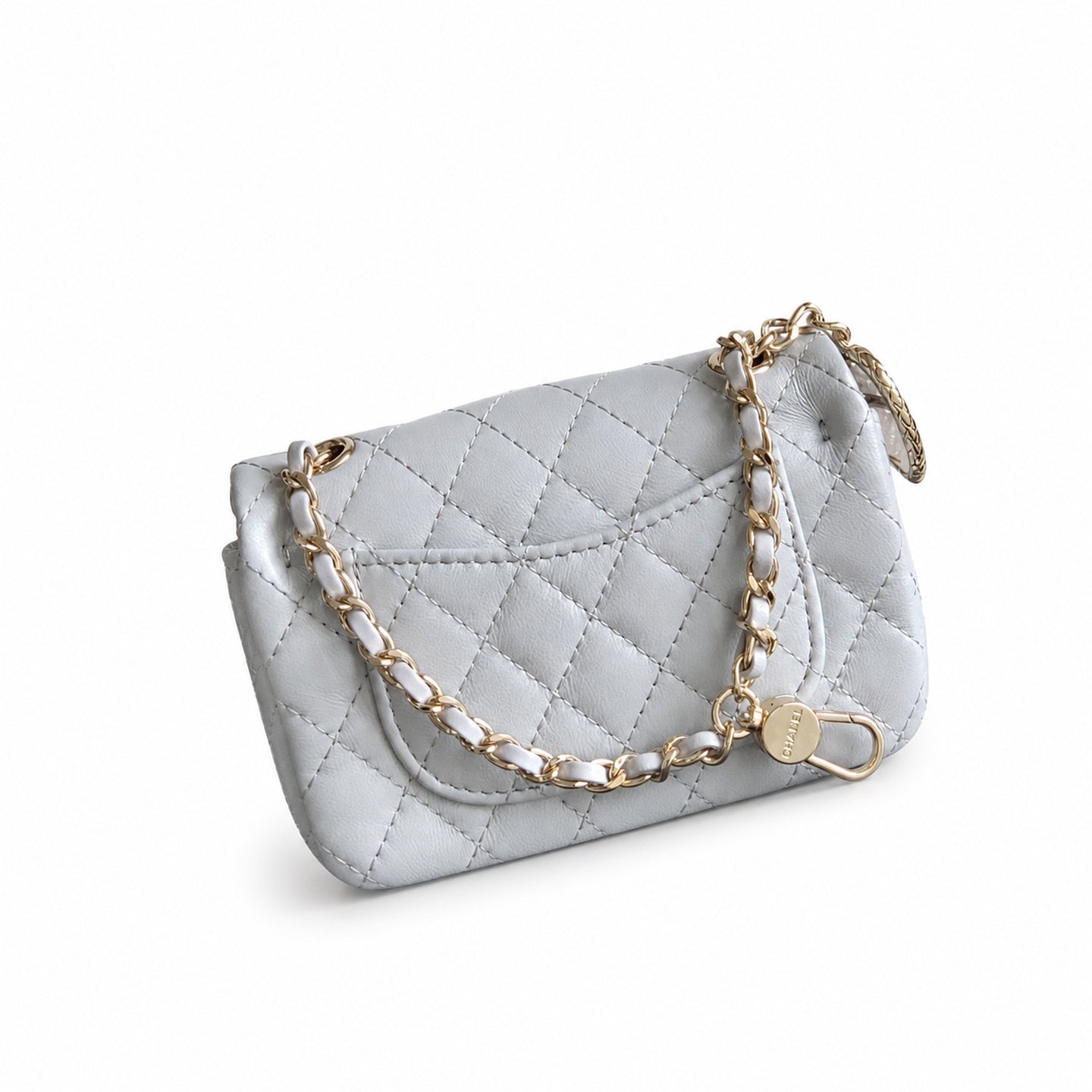 Chanel Mini Leather White Gray Red Blue Pink Gold Charm