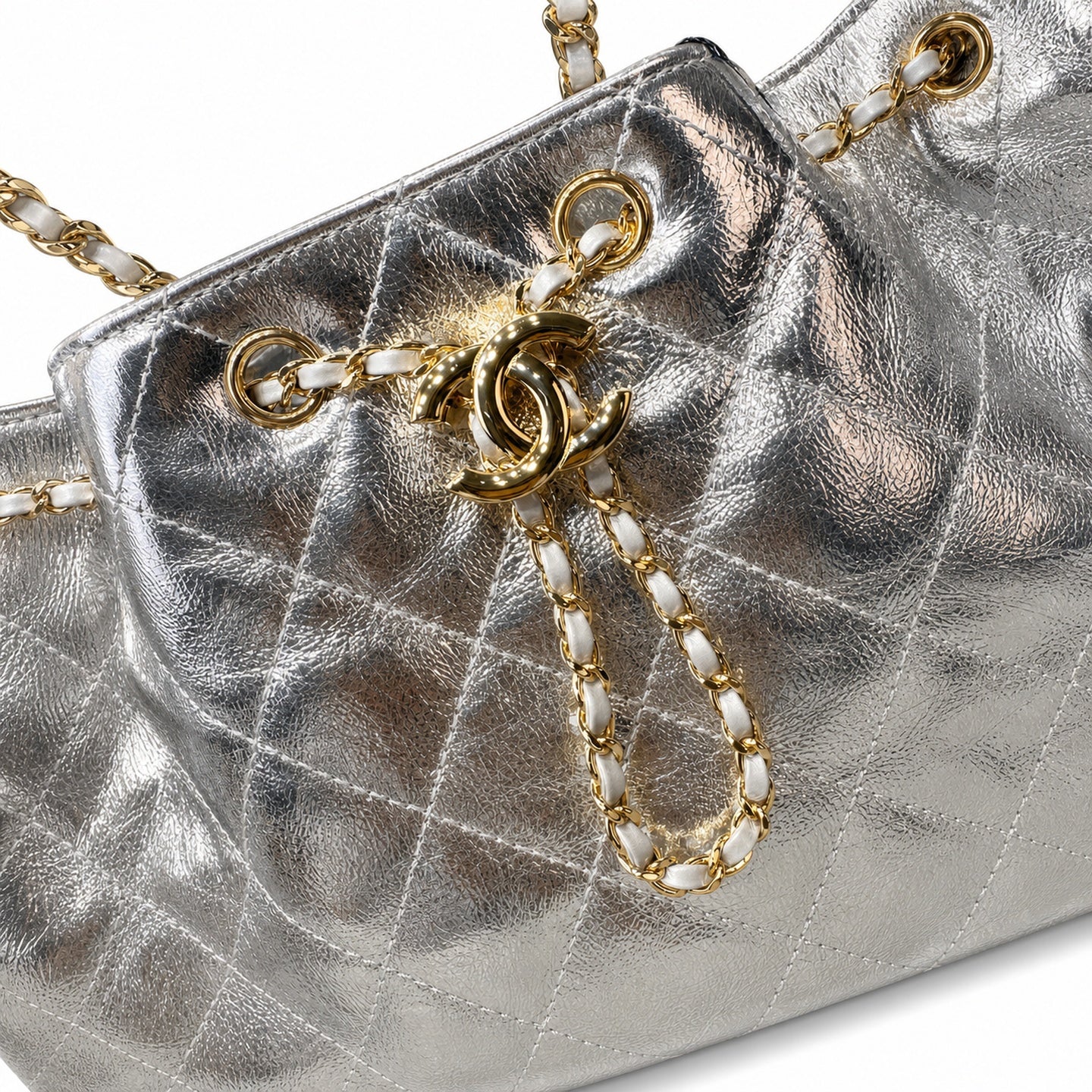 Chanel Small Leather Black Gold Silver Bag