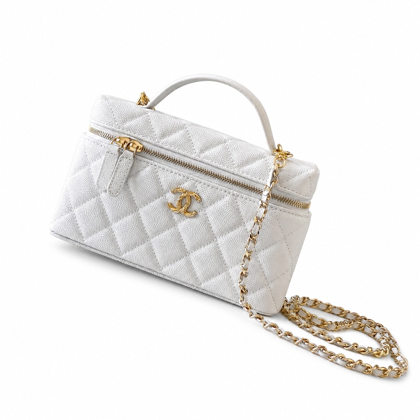 Chanel Small Leather White Gold Bag