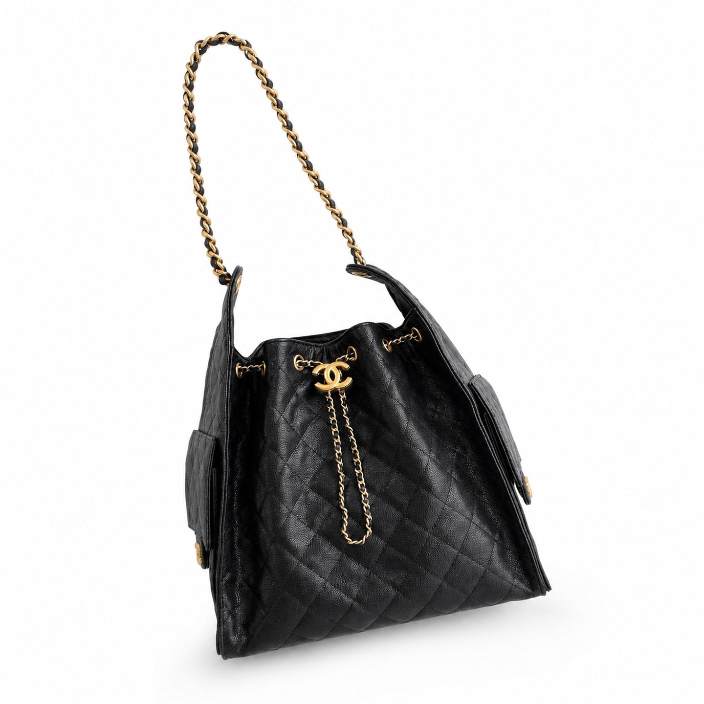 Chanel 25 Large Leather Black Gold Bag