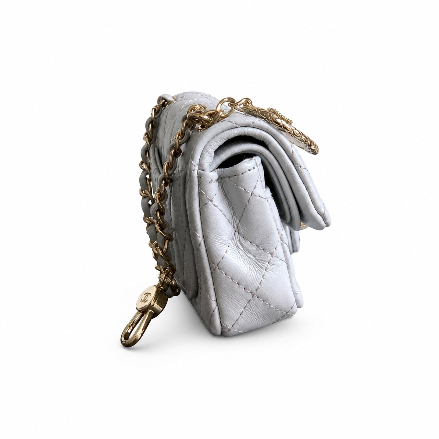 Chanel Mini Leather White Gray Red Blue Pink Gold Charm