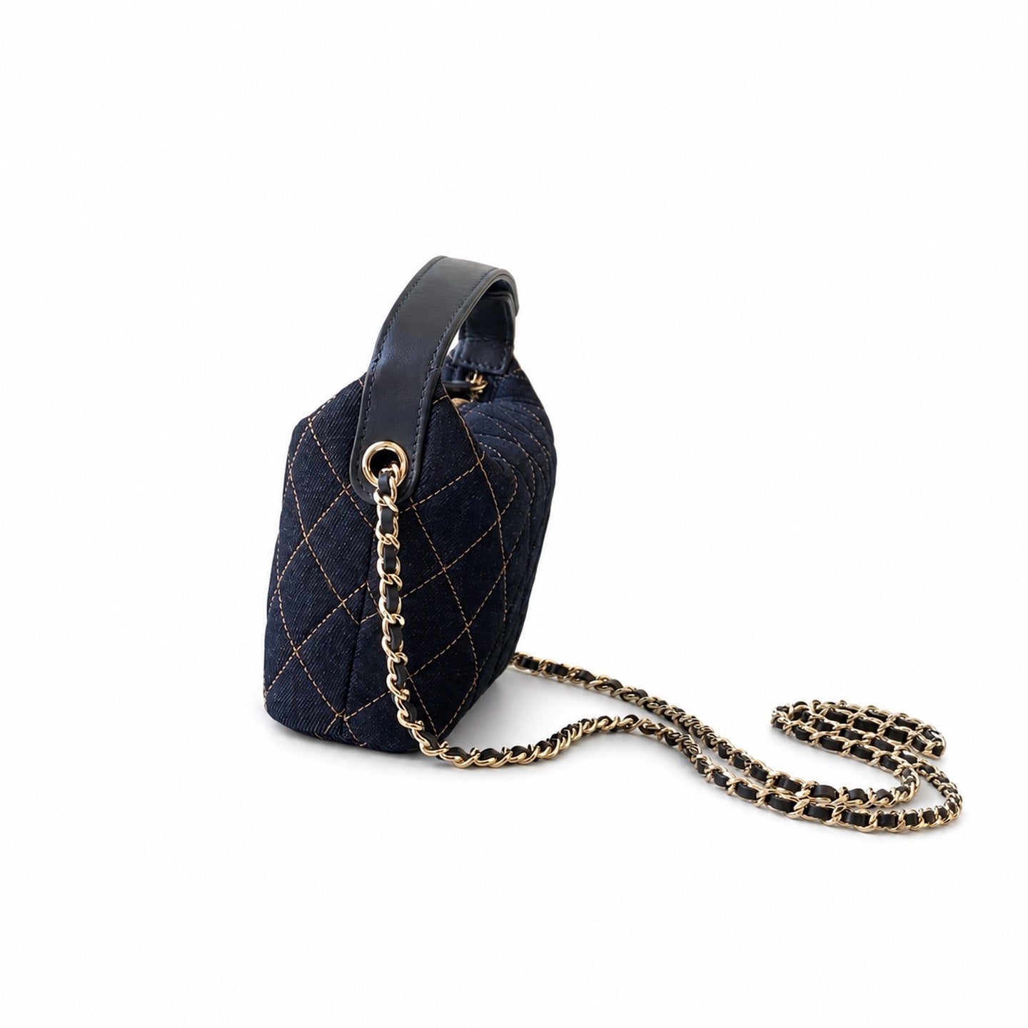 Chanel Small Denim Leather Black Gold Bag