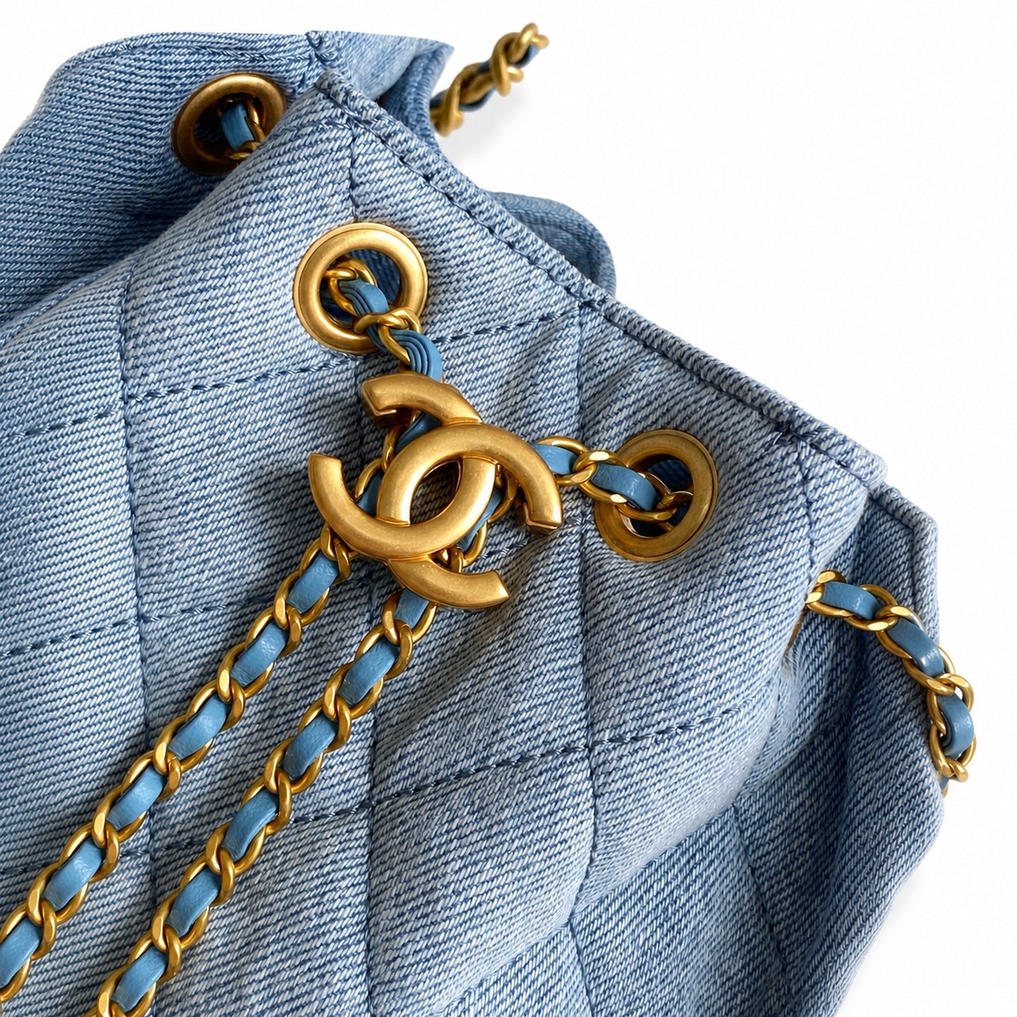 Chanel Mini Denim Leather Gold Bag