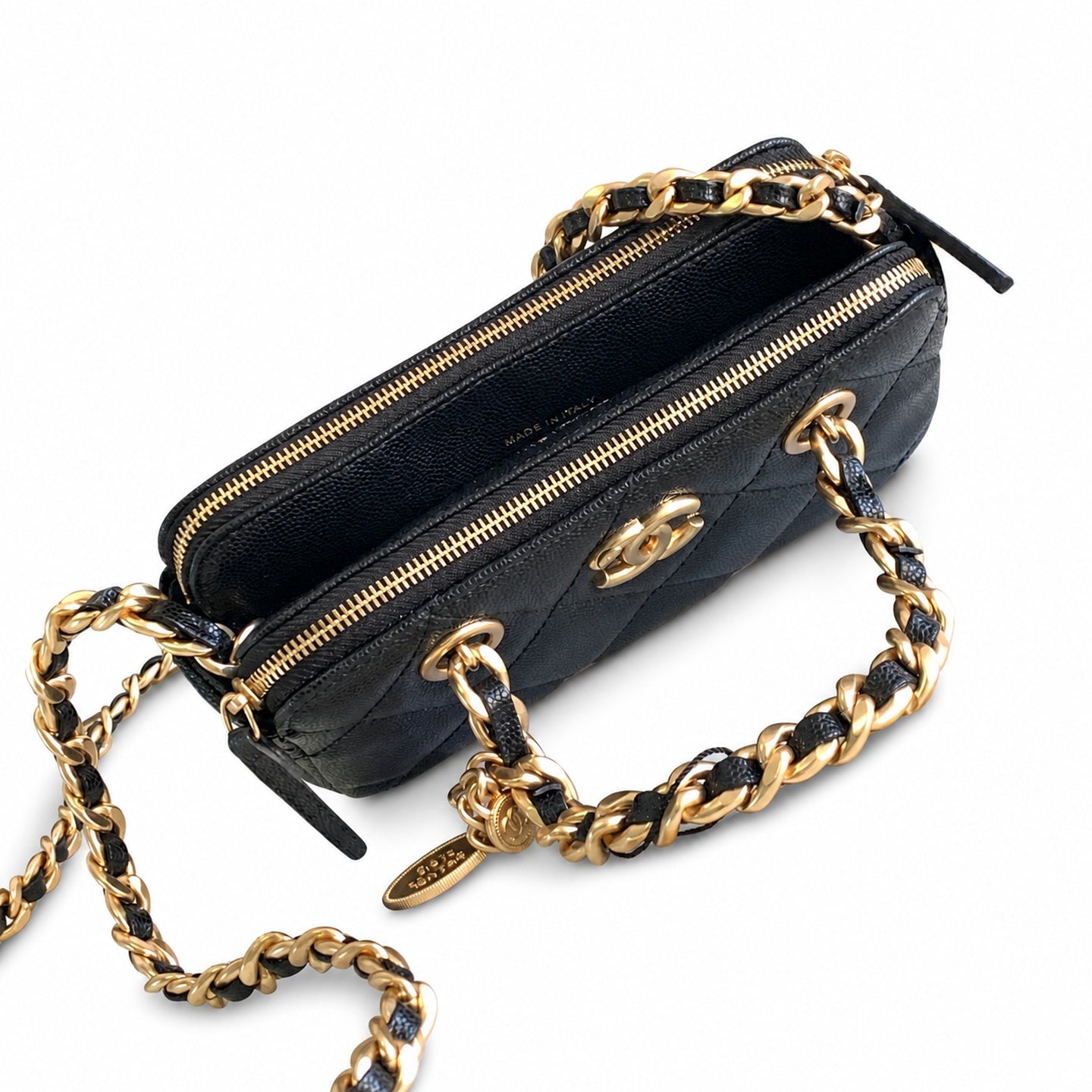 Chanel Small Wool Leather Black Gold Bag