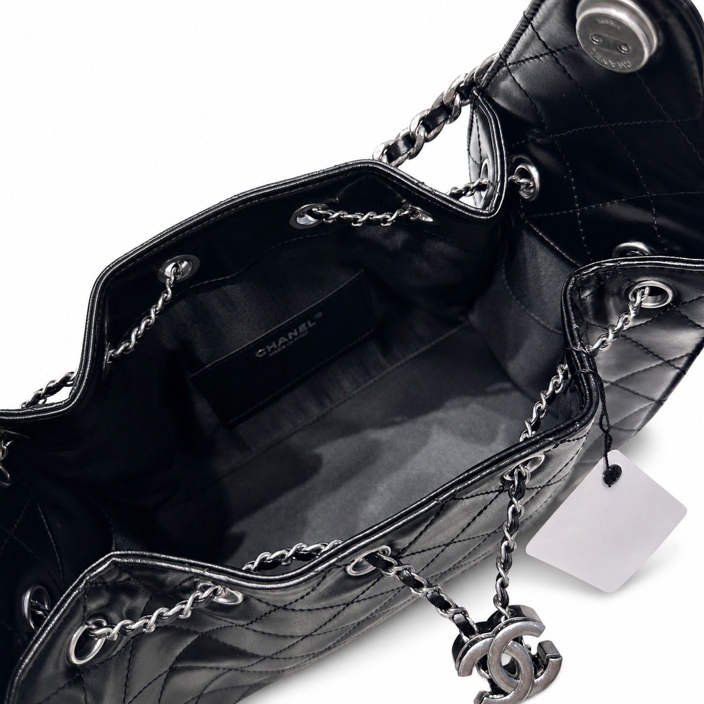 Chanel Small Leather Black White Gold Bag