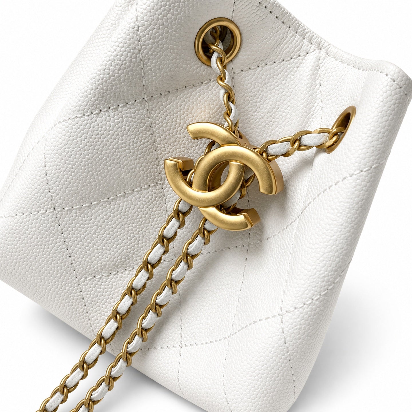 Chanel Medium Leather Black White Gold Bag