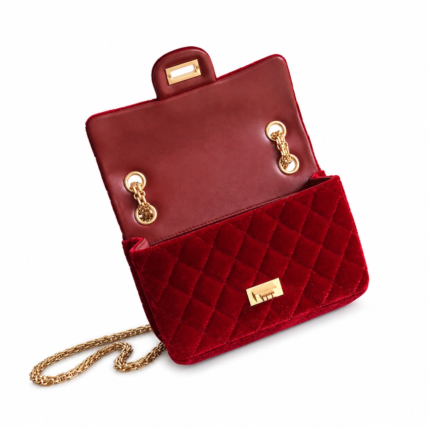 Chanel Mini Silk Velvet Tweed Leather Black Red Gold Charm