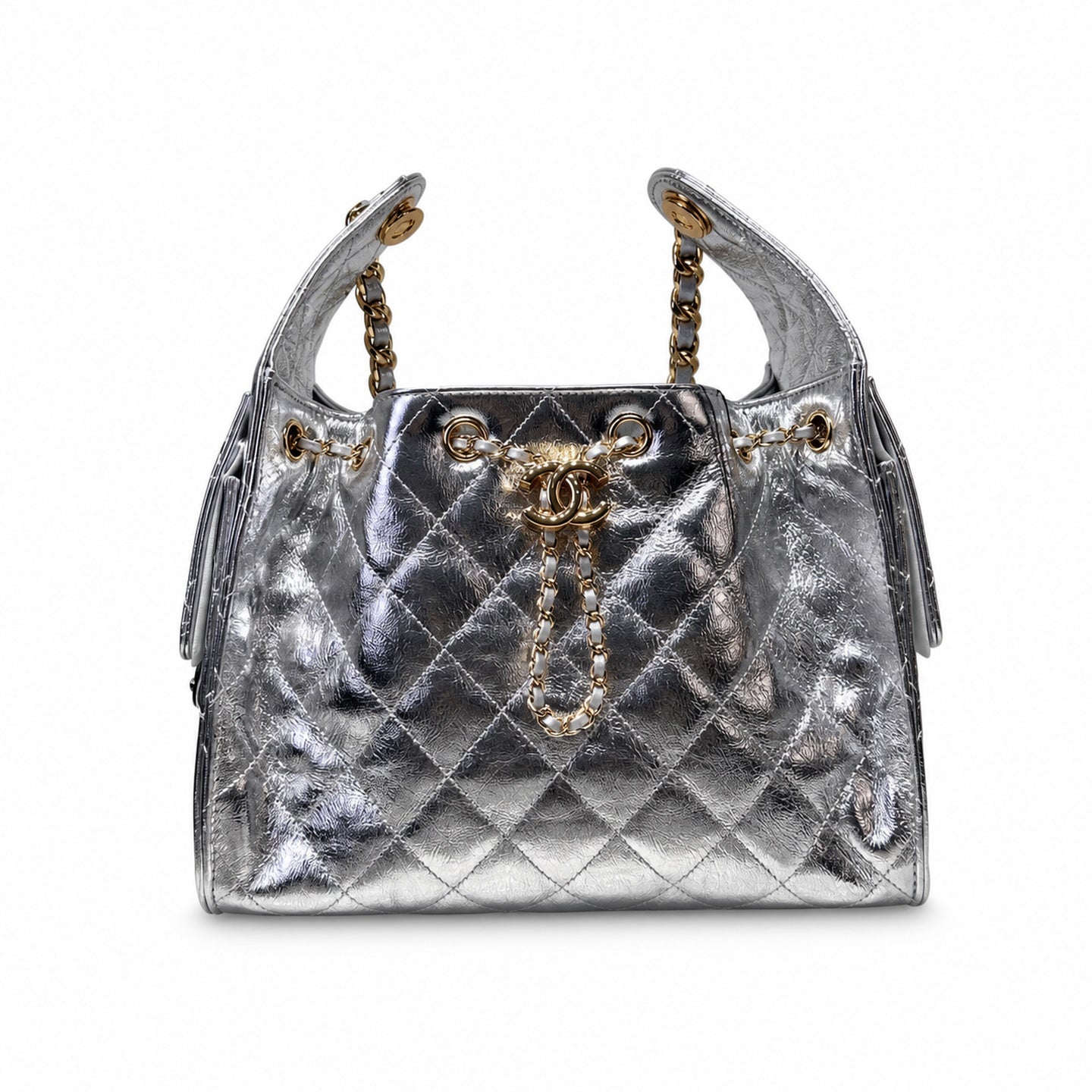 Chanel Small Leather Black Gold Silver Bag