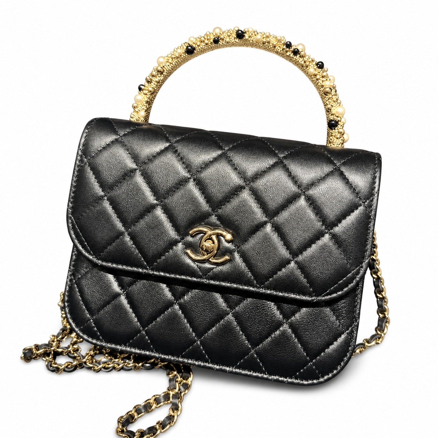 Chanel Small Leather Black Silver Bag