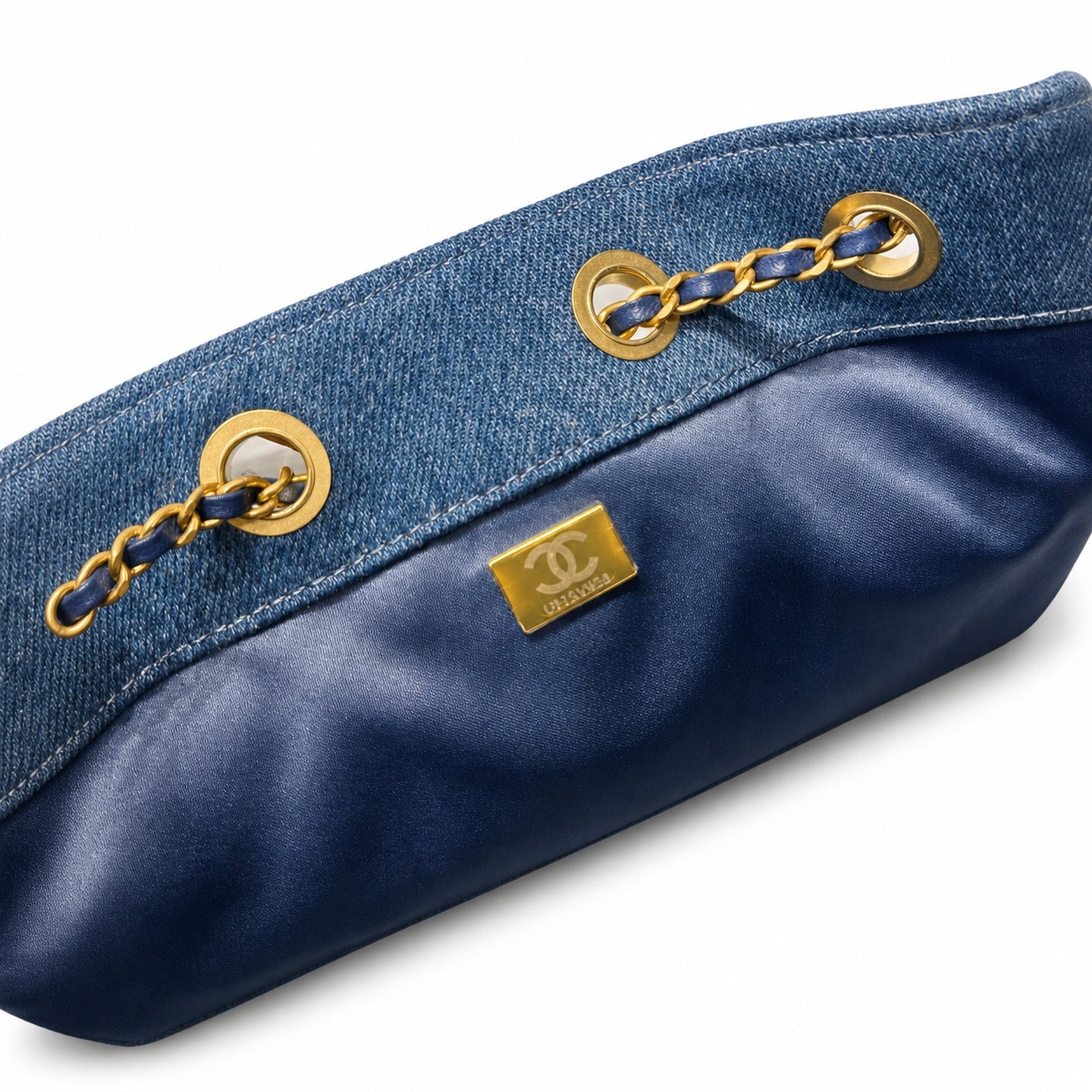 Chanel Small Denim Black Blue Gold Bag