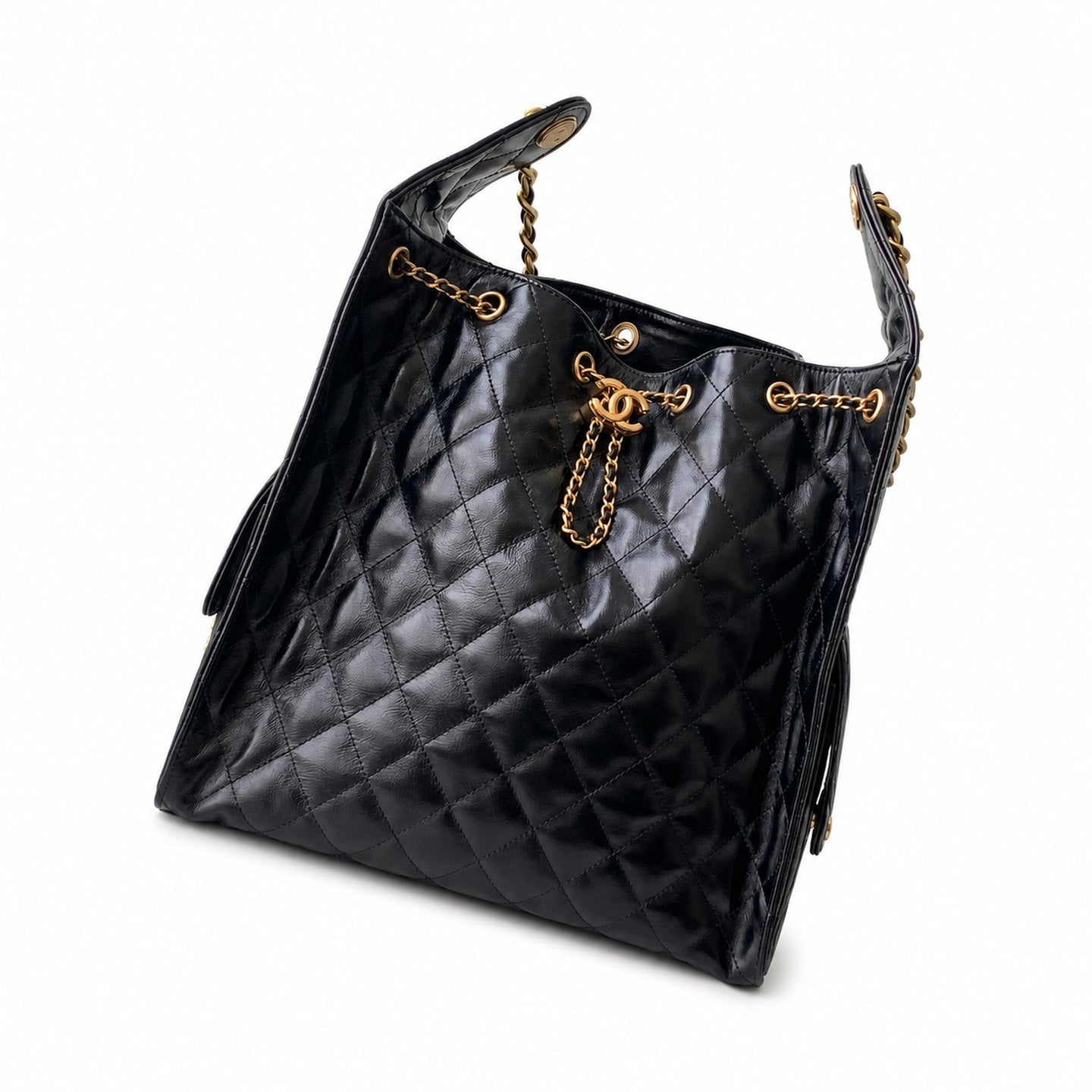 Chanel Large Leather Black Gold Bag