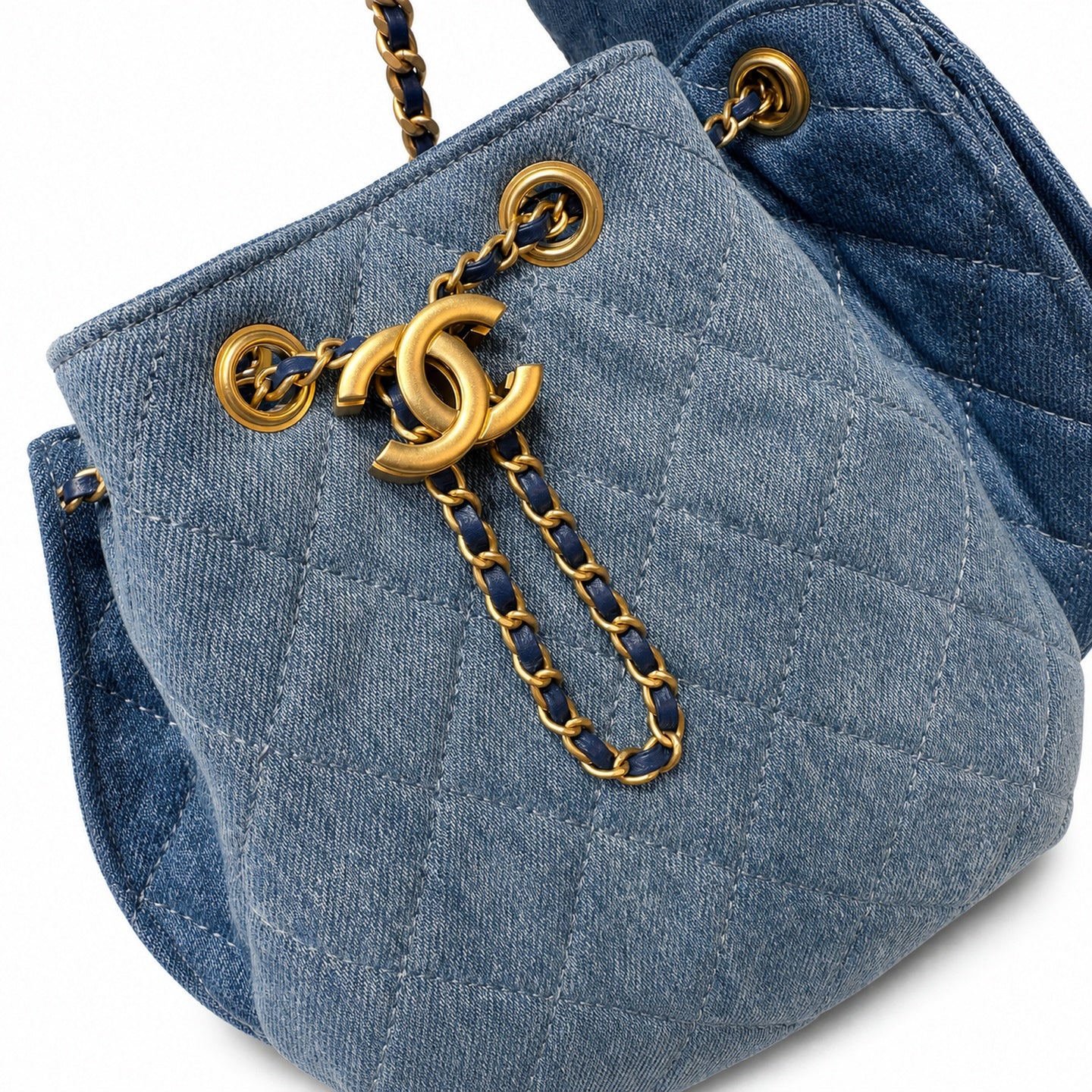 Chanel Small Denim Black Blue Gold Bag