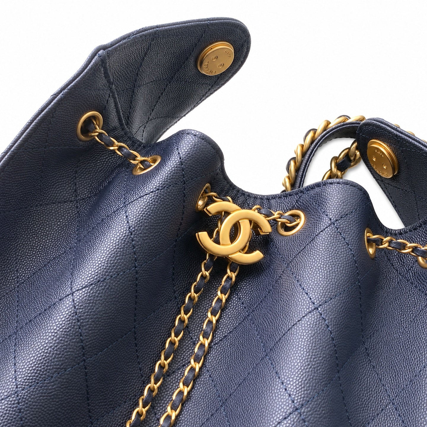 Chanel Medium Leather Black Blue Gold Bag