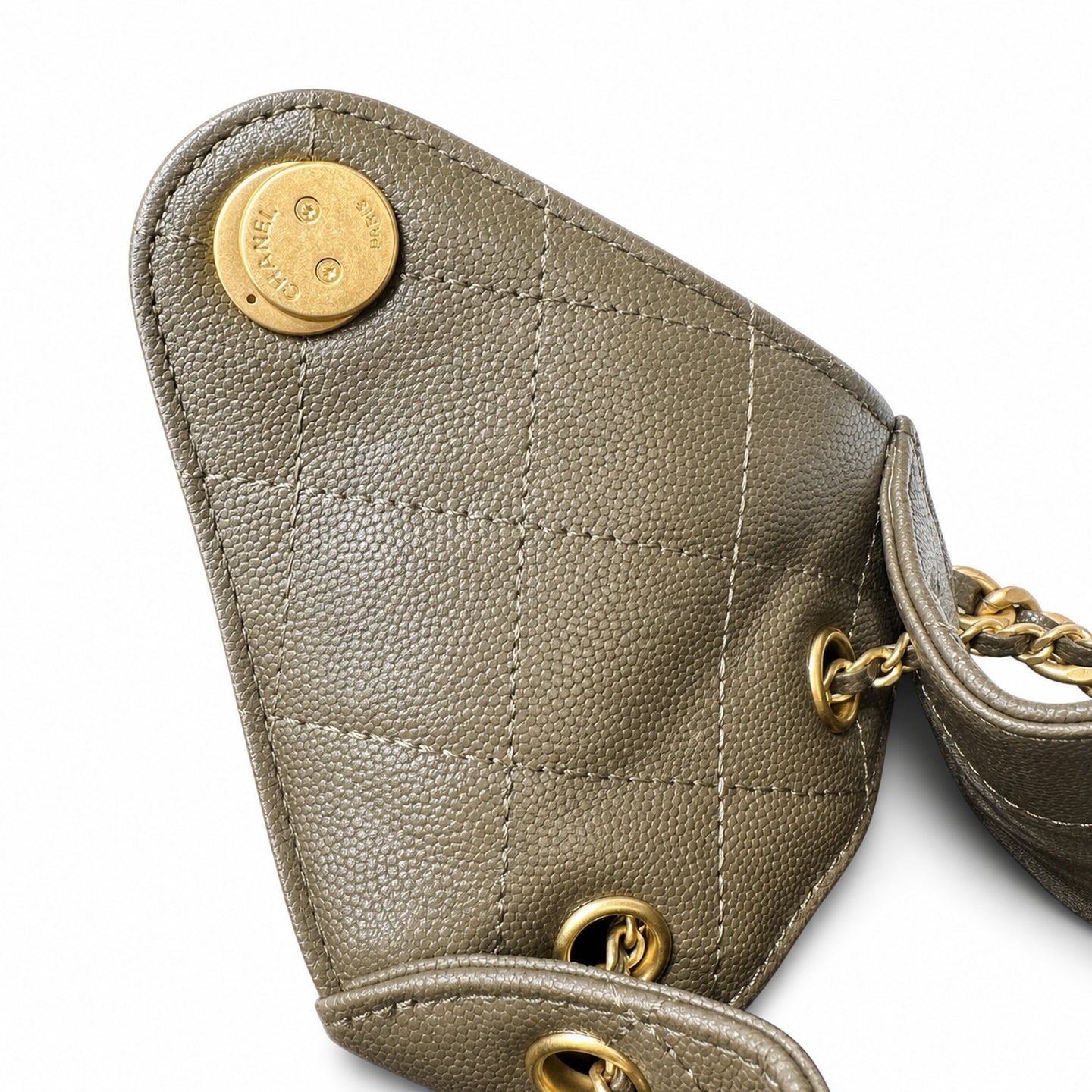 Chanel Small Leather Black Green Gold Bag