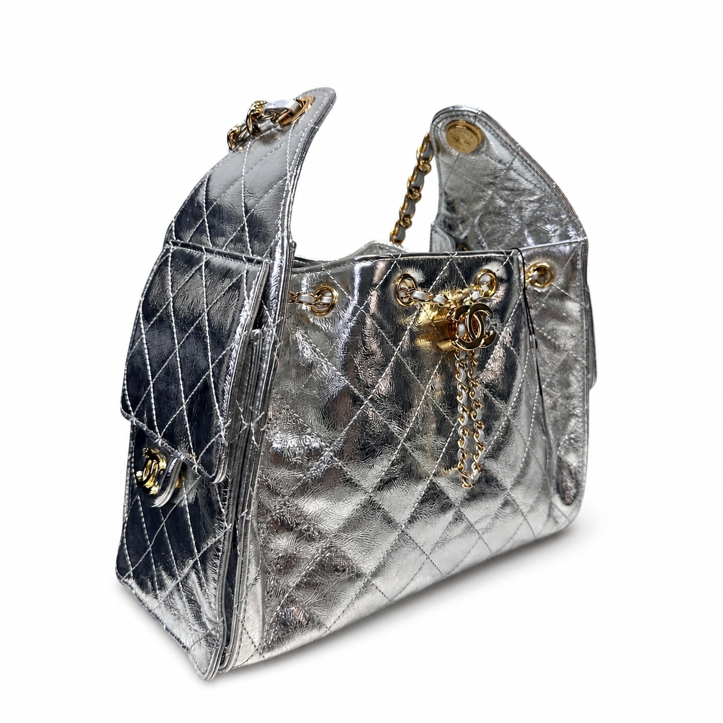 Chanel Small Leather Black Gold Silver Bag