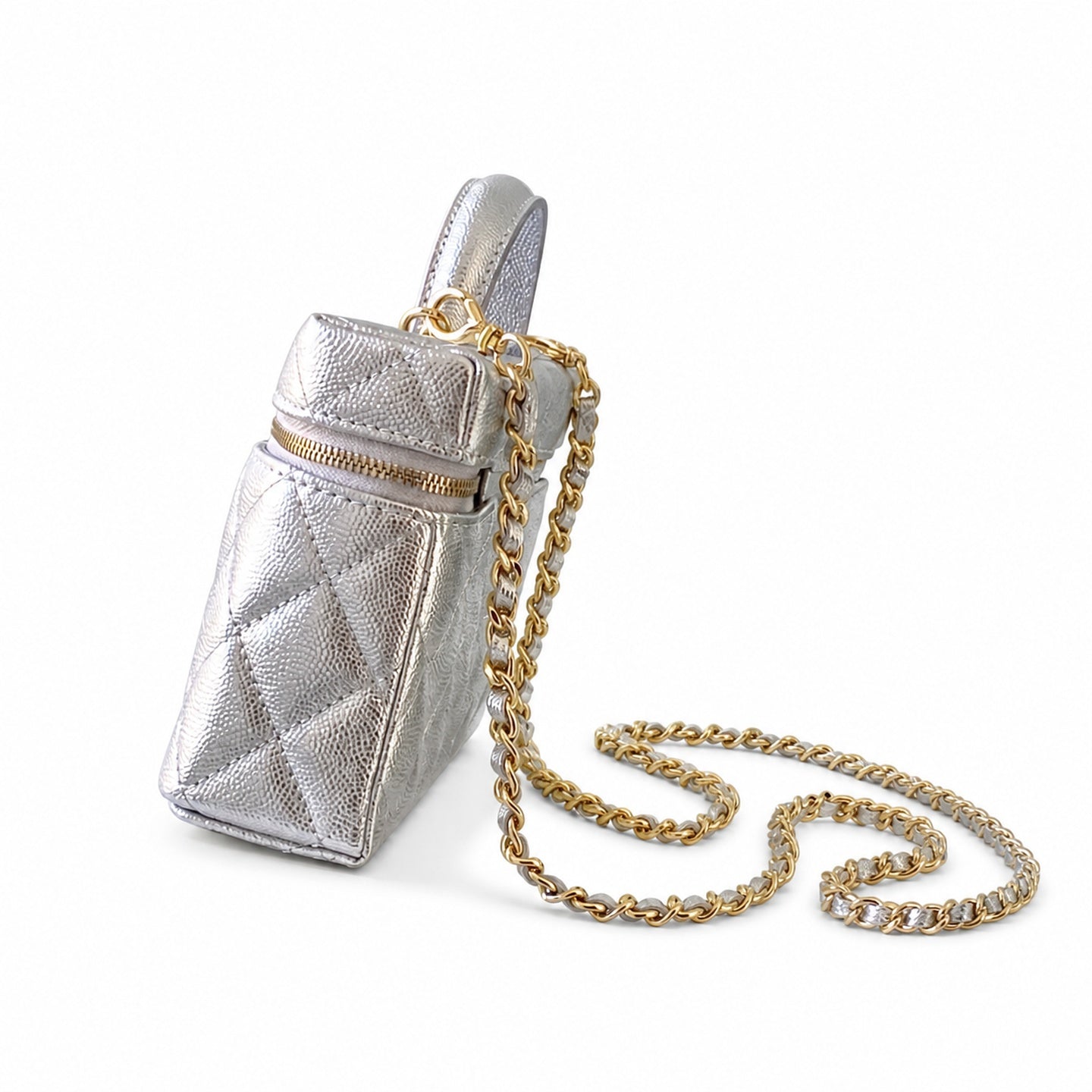 Chanel Small Leather Gold Silver Bag
