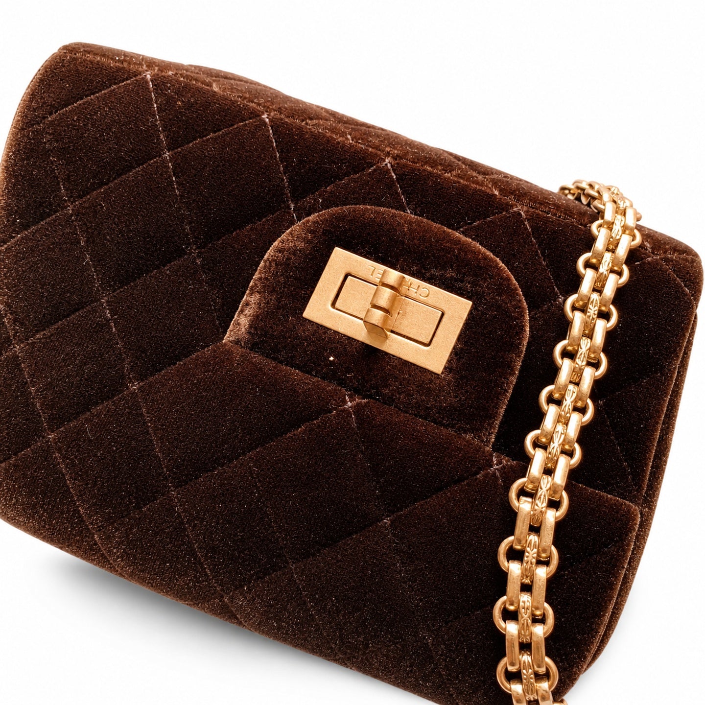 Chanel Mini Silk Velvet Tweed Leather Black Brown Gold Charm