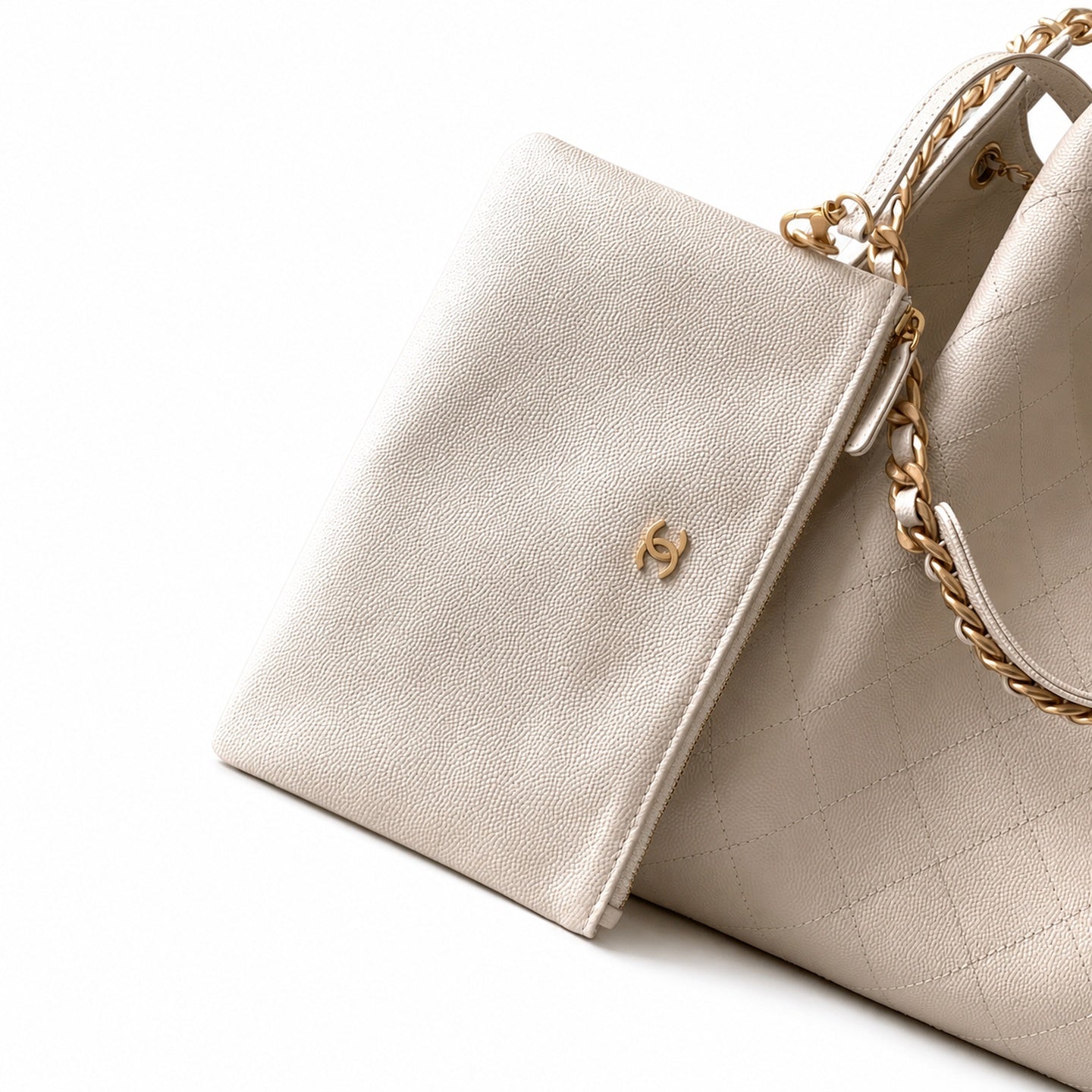 Chanel Medium Leather White Gold Shoulder Bag