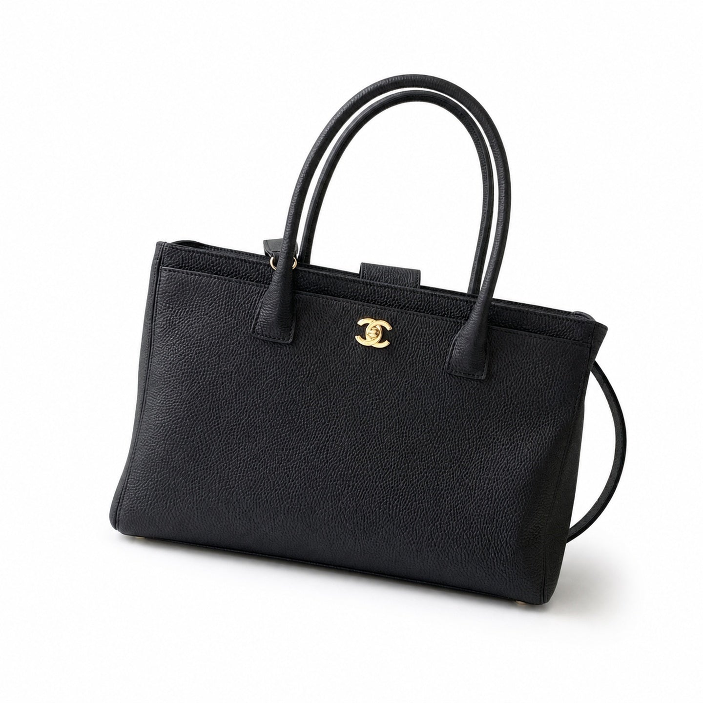 Chanel Medium Leather Black Gold Tote Bag