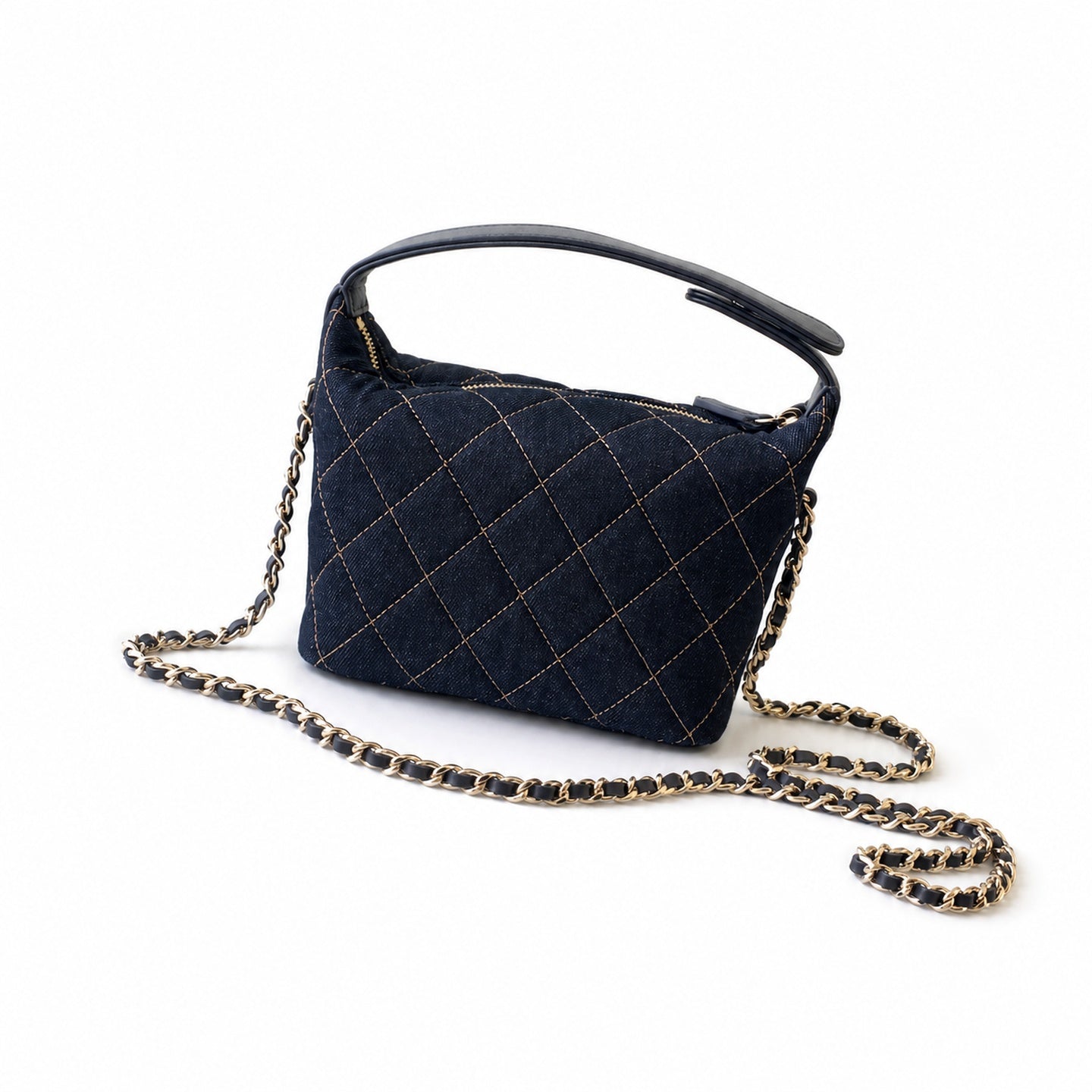 Chanel Small Denim Leather Black Gold Bag