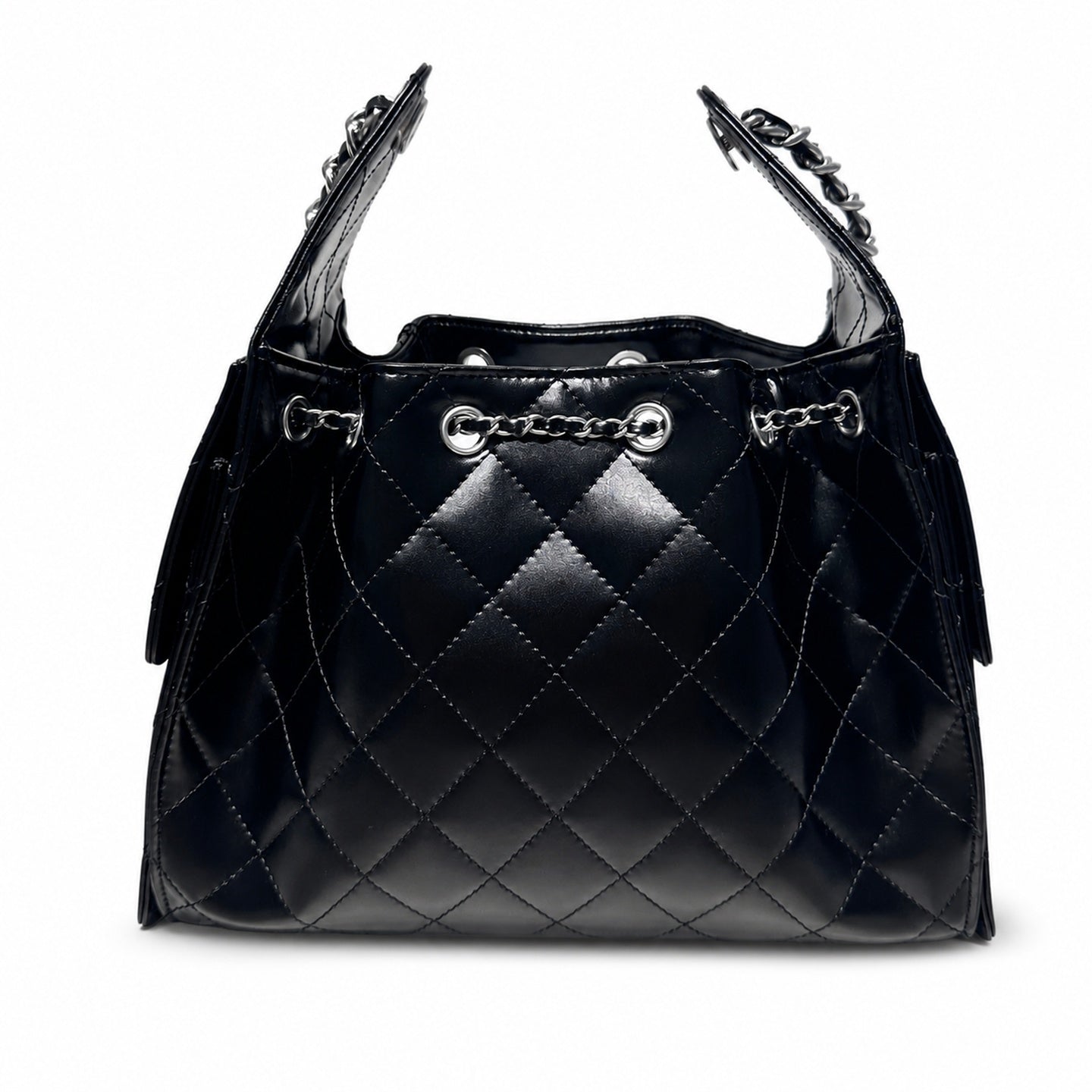 Chanel Small Leather Black White Gold Bag