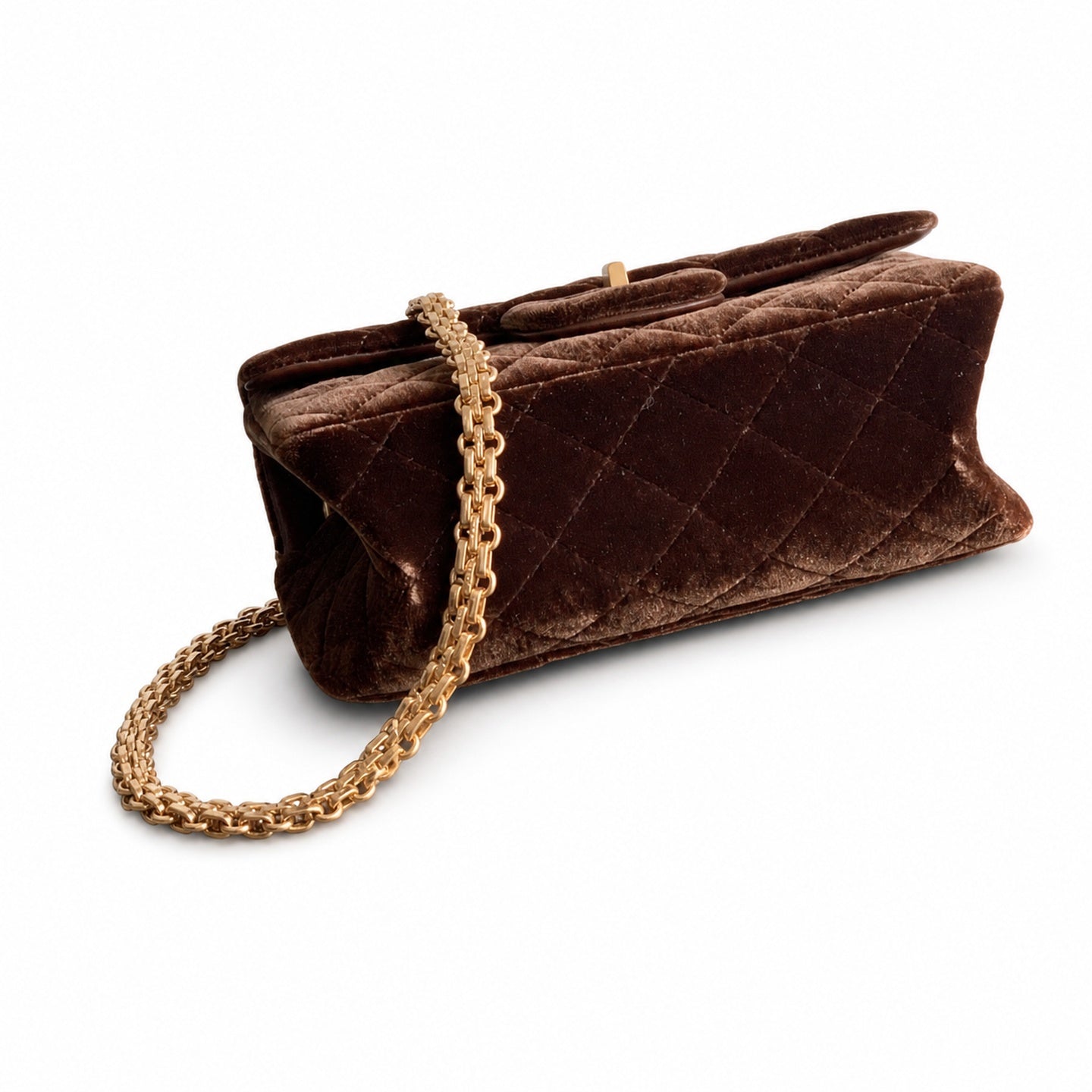 Chanel Mini Silk Velvet Tweed Leather Black Brown Gold Charm