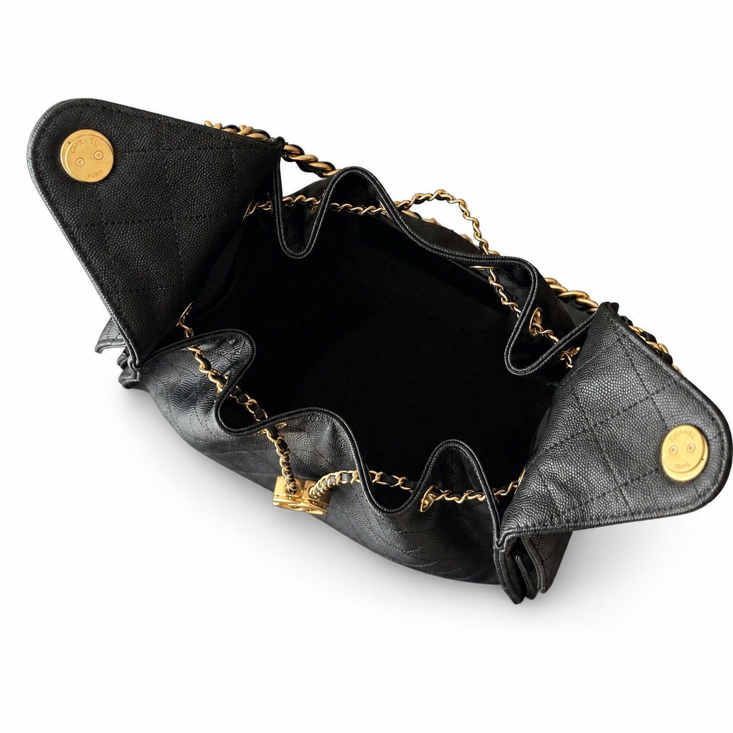 Chanel Small Leather Black Gold Shopping Bag
