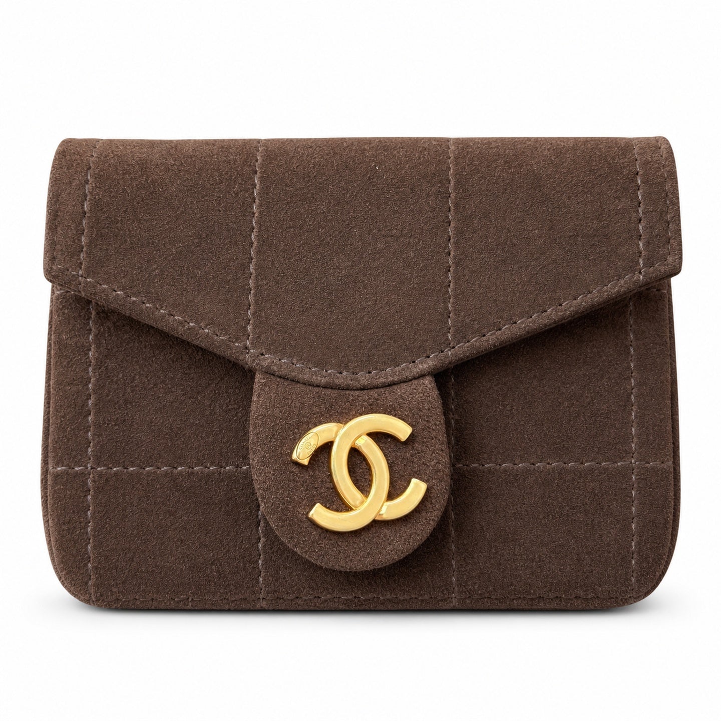 Chanel Suede Check Brown Gold Bag