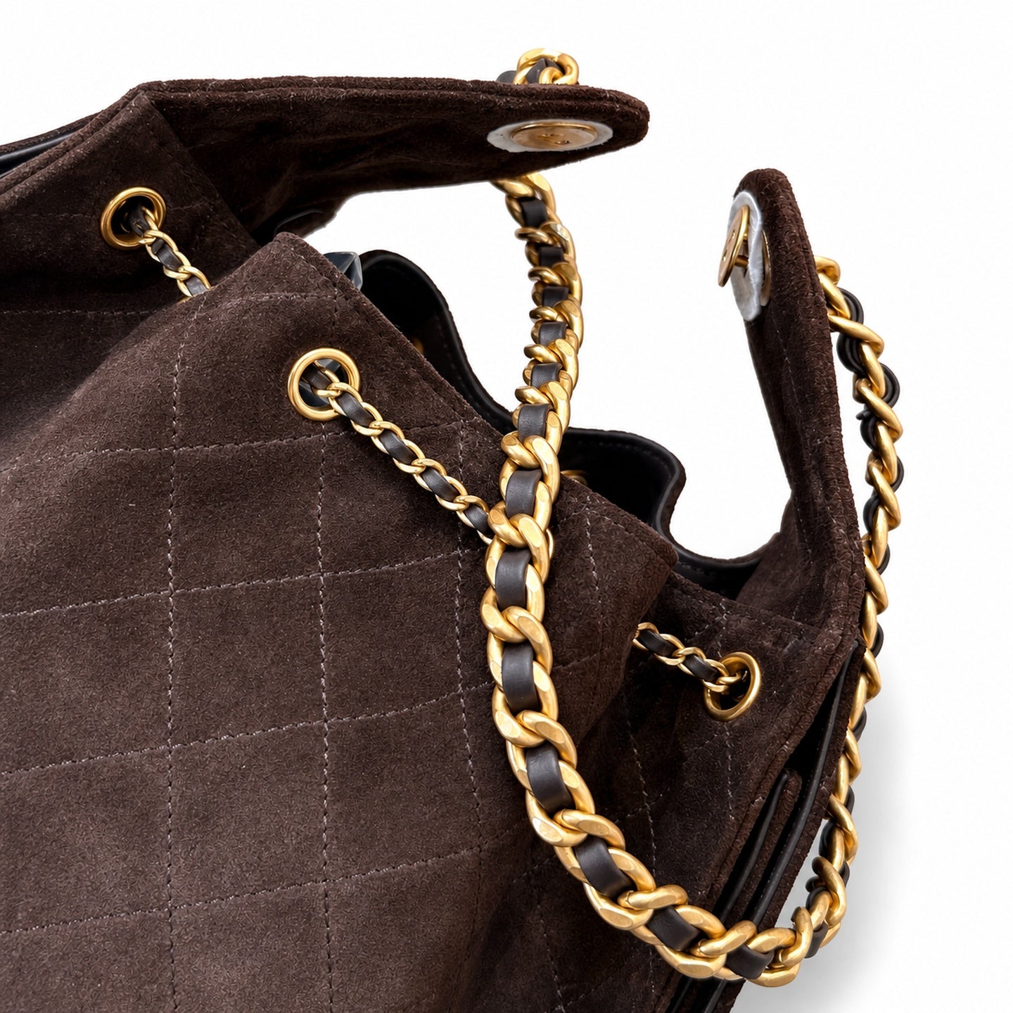 Chanel Suede Check Brown Gold Bag