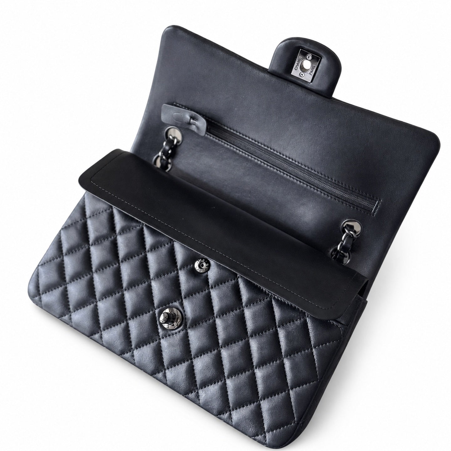 Chanel 2.55 Leather White Gold Charm