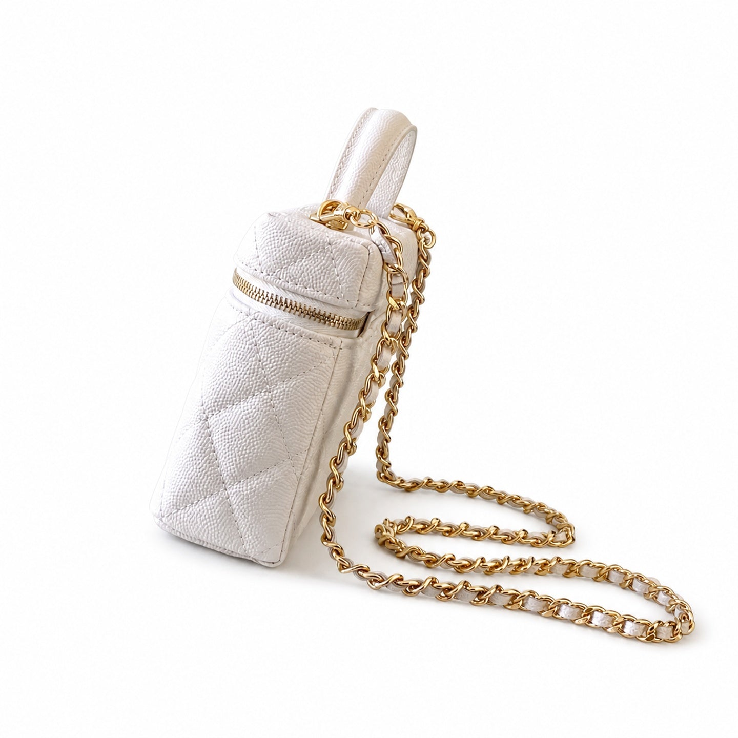 Chanel Small Leather White Gold Bag