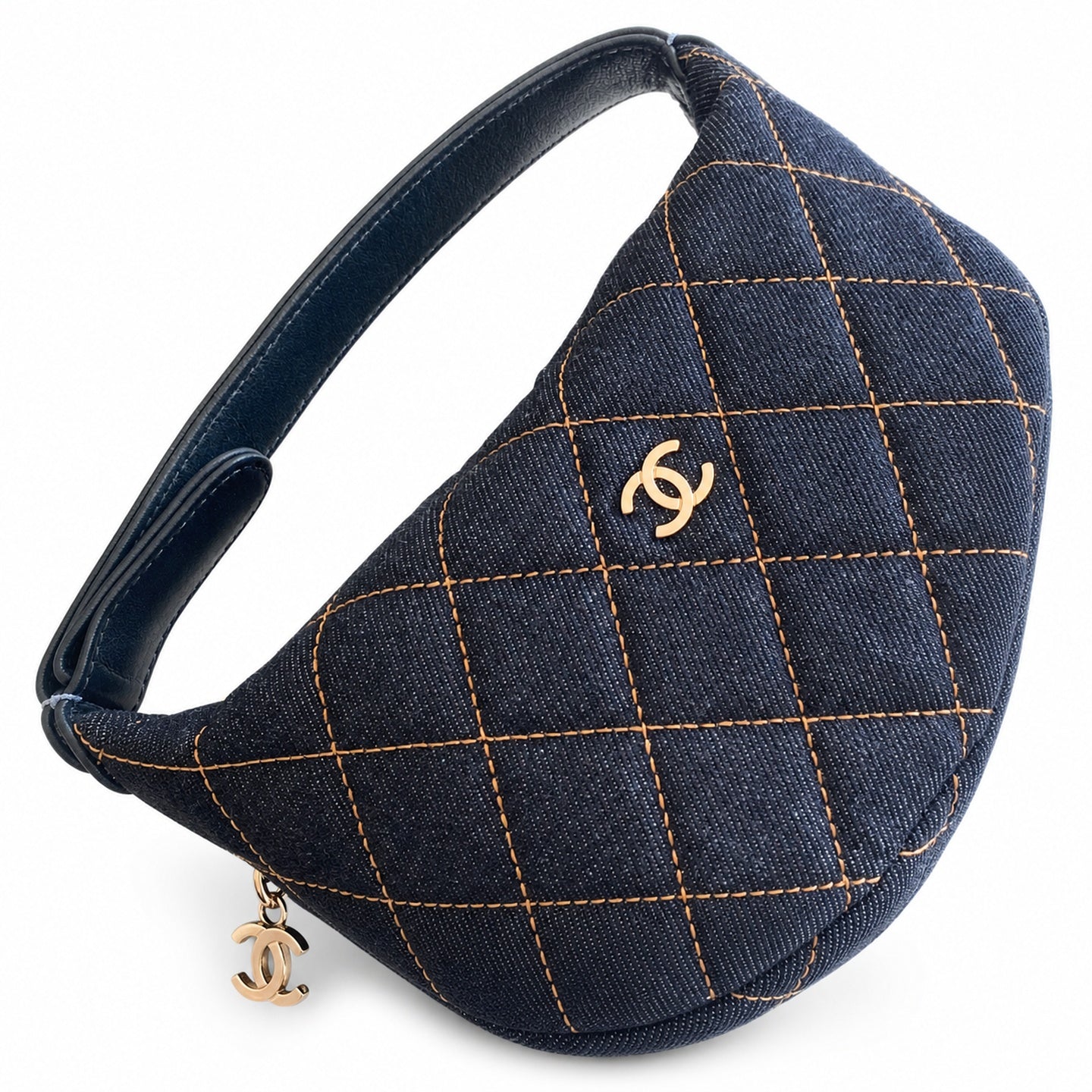Chanel Small Denim Leather Black Gold Bag