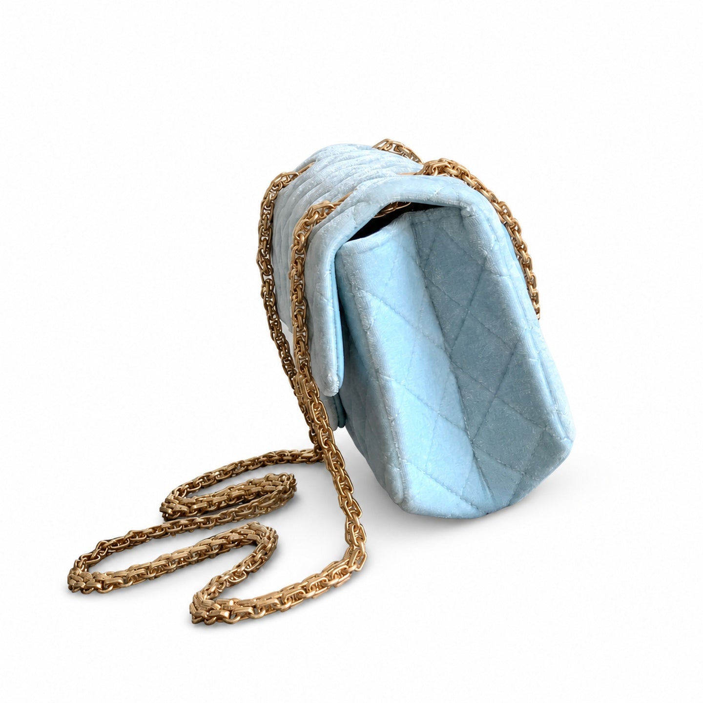 Chanel Mini Silk Velvet Tweed Leather Black Blue Gold Charm