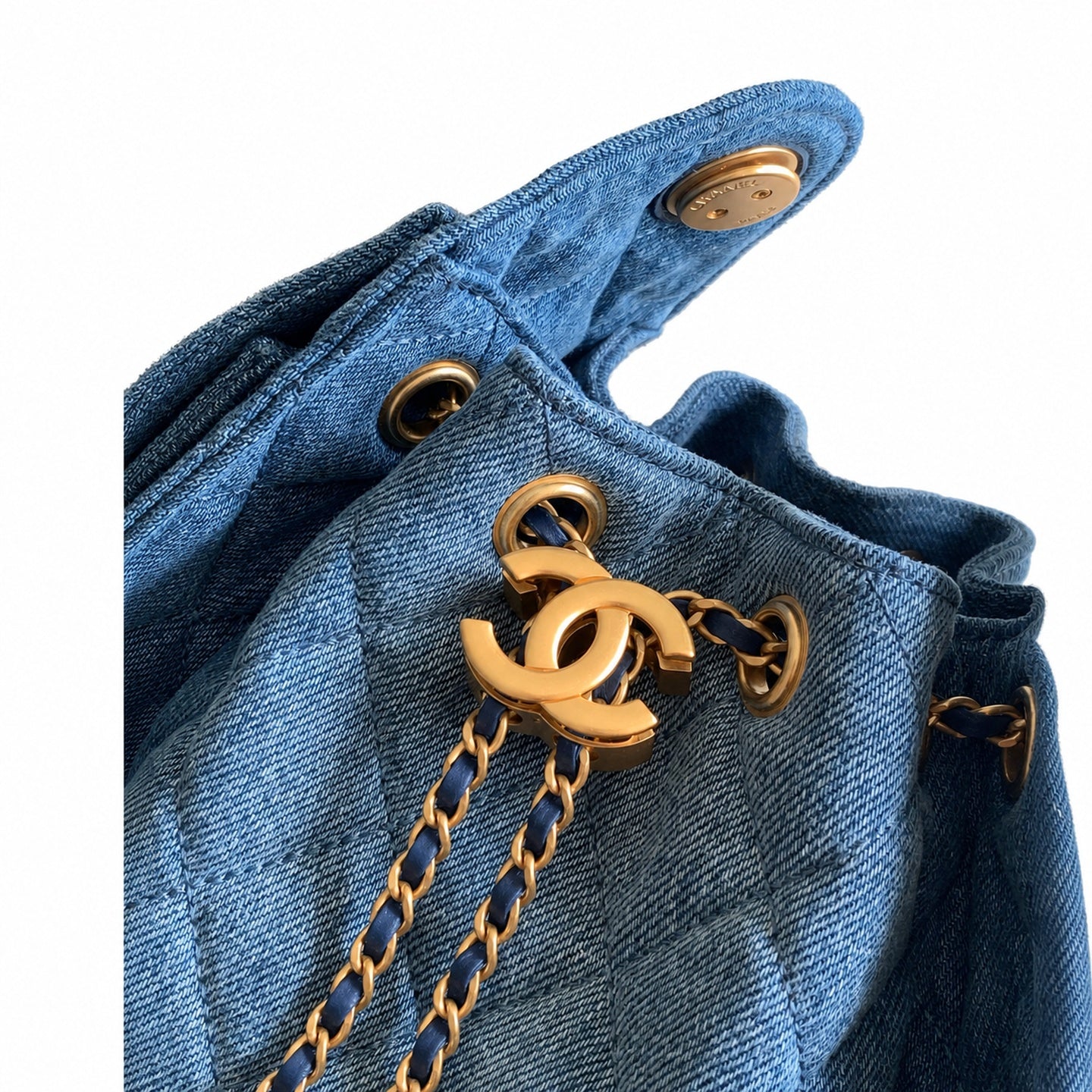 Chanel Mini Denim Leather Blue Gold Bag