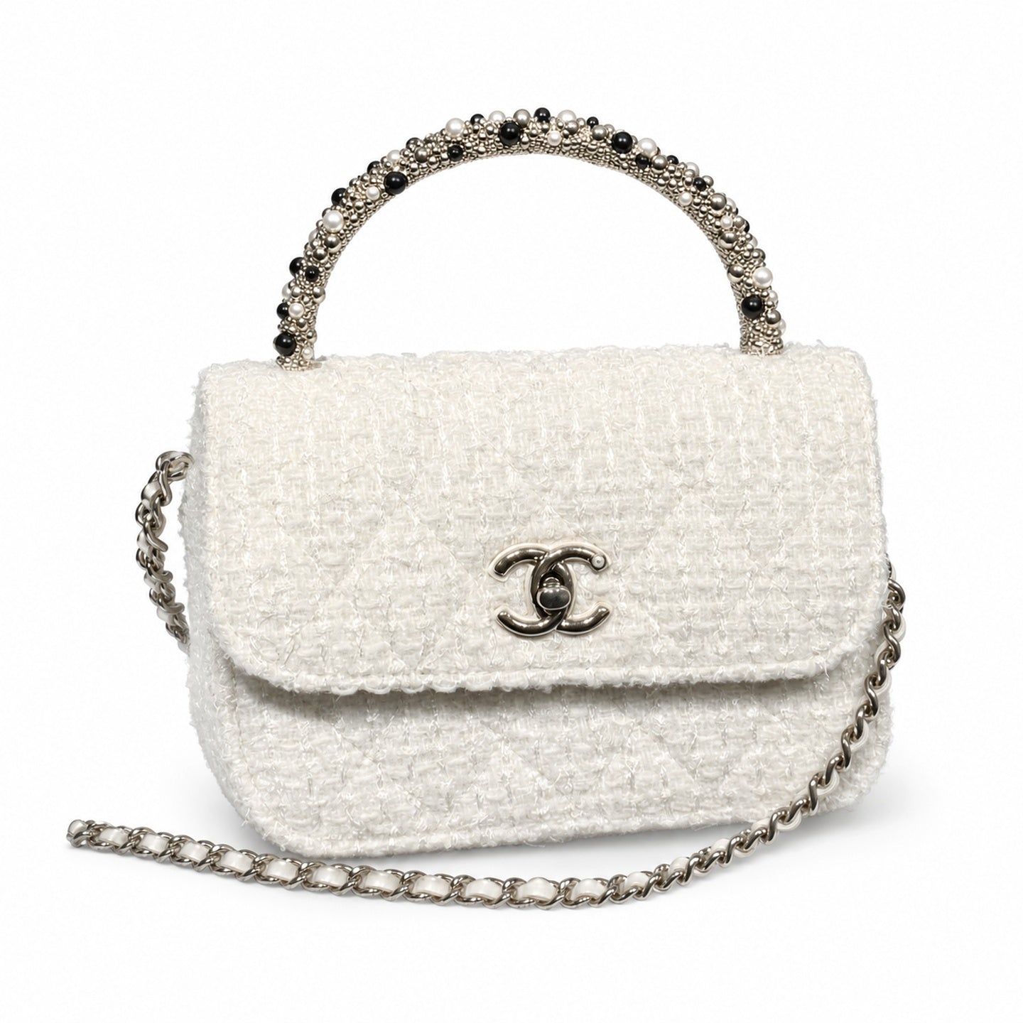 Chanel Small Tweed Black White Gold Handbag