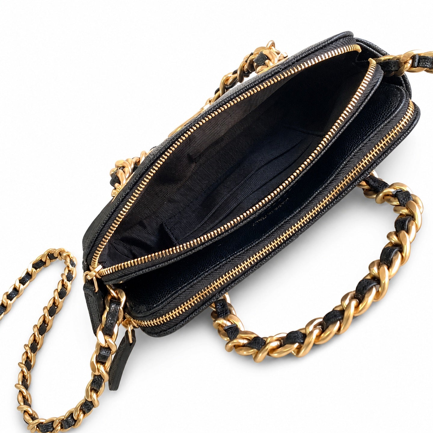 Chanel Small Wool Leather Black Gold Bag