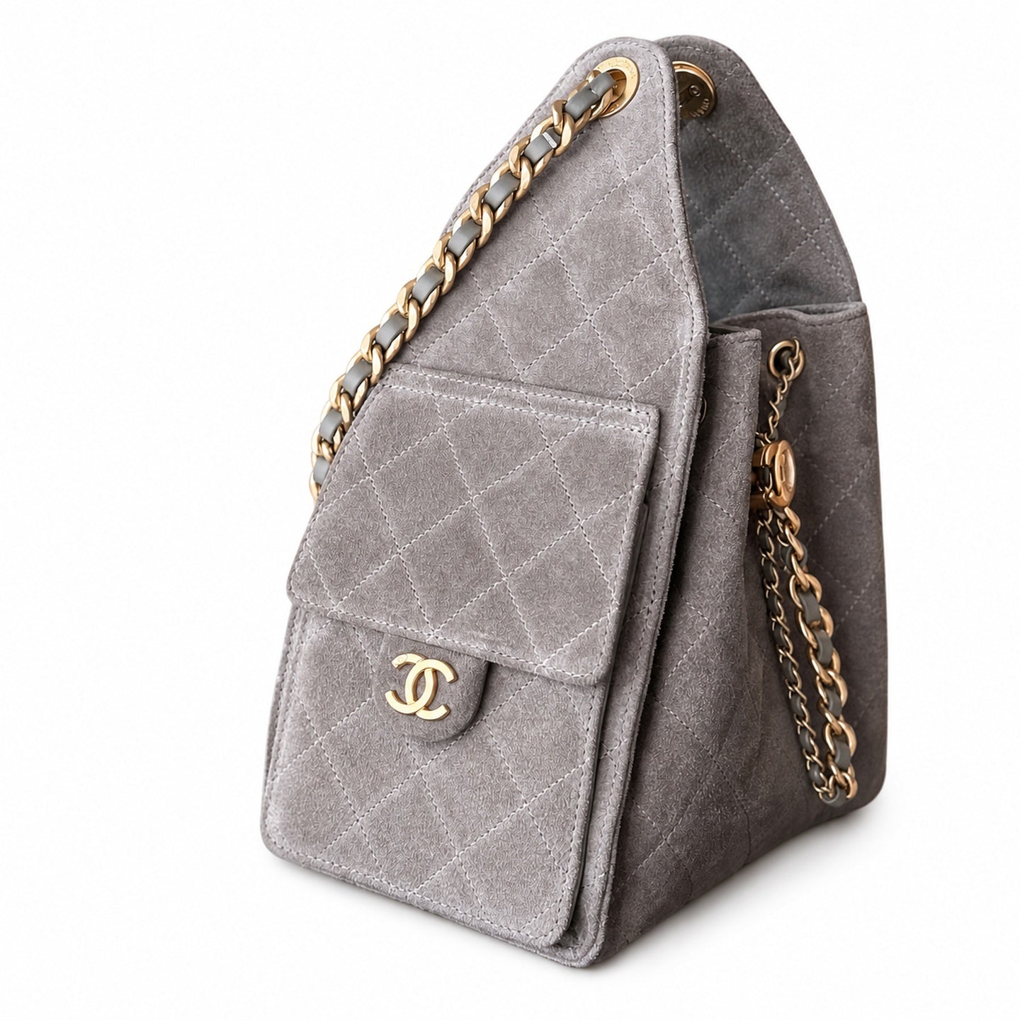 Chanel Small Suede Leather Black Gold Shopping Bag