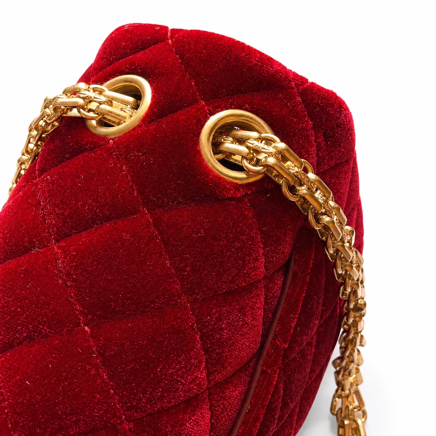 Chanel Mini Silk Velvet Tweed Leather Black Red Gold Charm