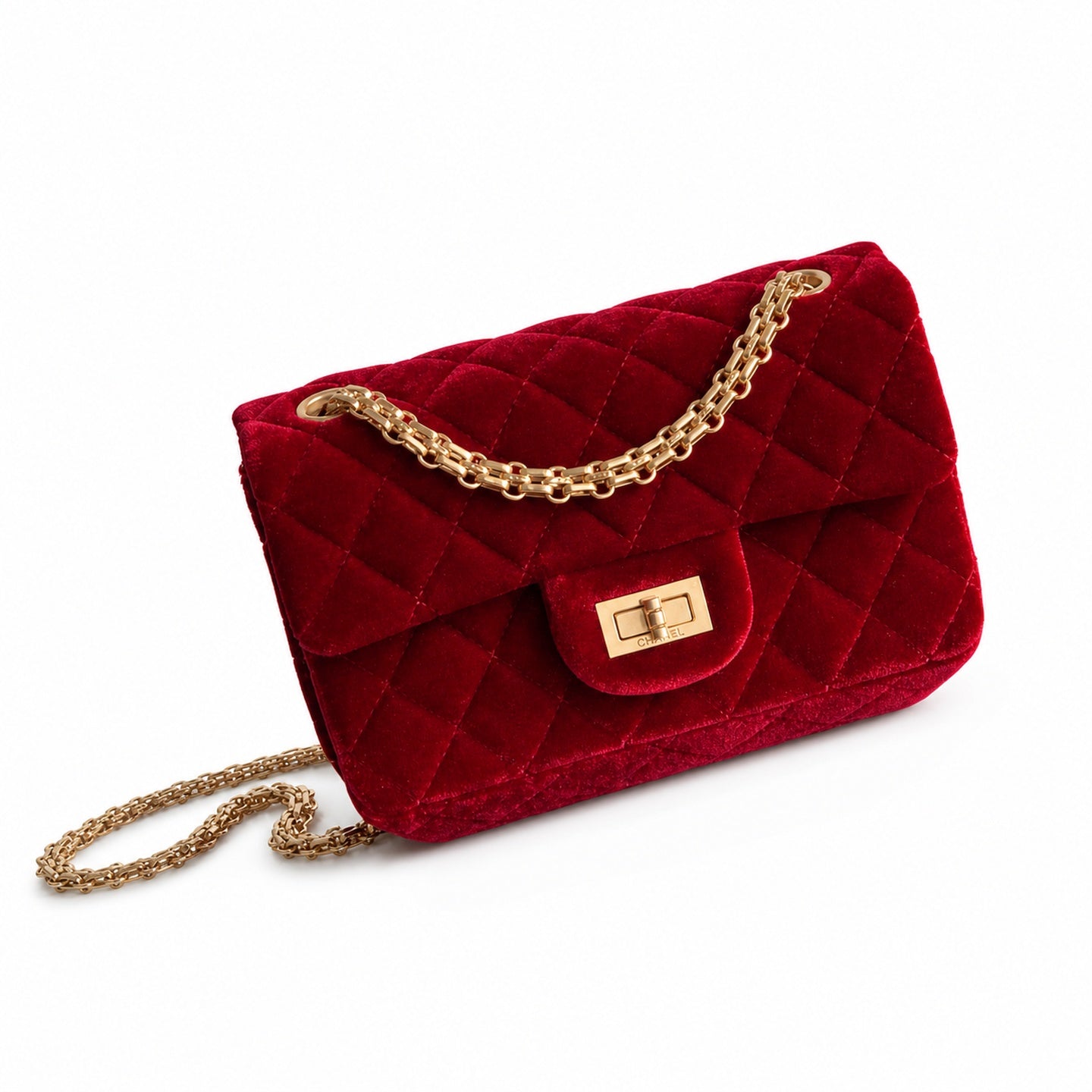 Chanel Mini Silk Velvet Tweed Leather Black Red Gold Charm
