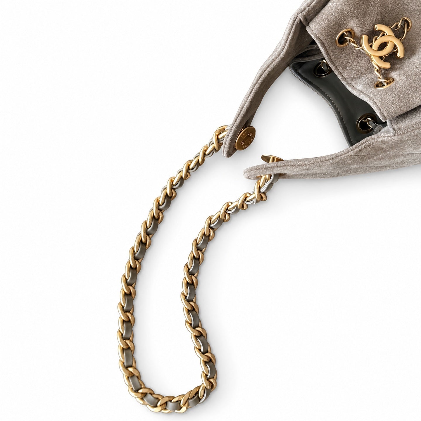 Chanel Small Suede Leather Black Gold Shopping Bag