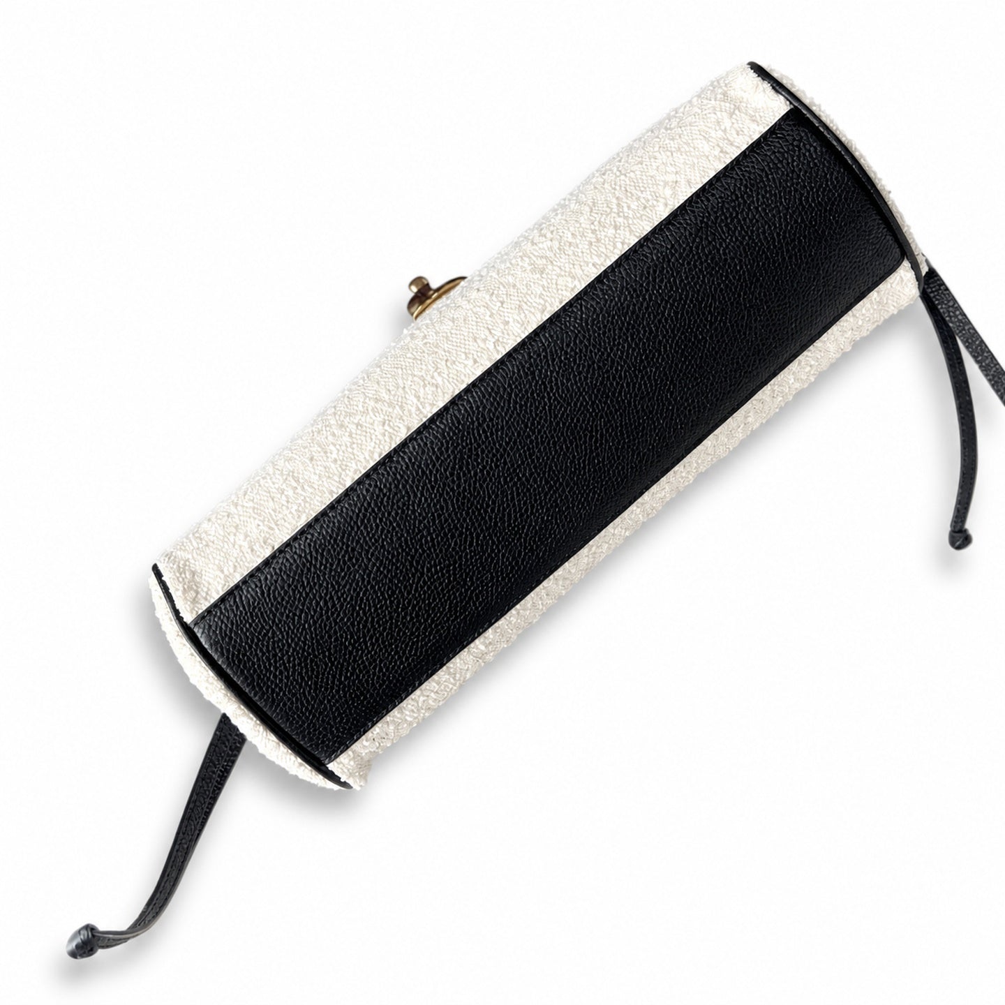 Chanel Large Wool Leather Black White Gold Tote Bag