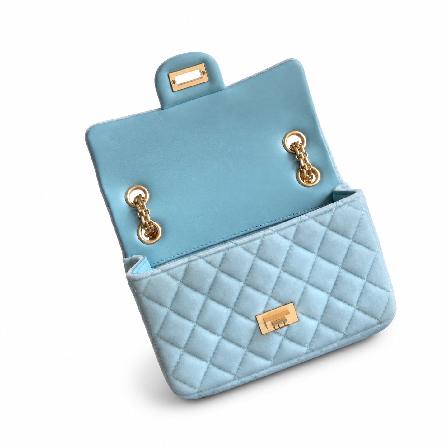 Chanel Mini Silk Velvet Tweed Leather Black Blue Gold Charm