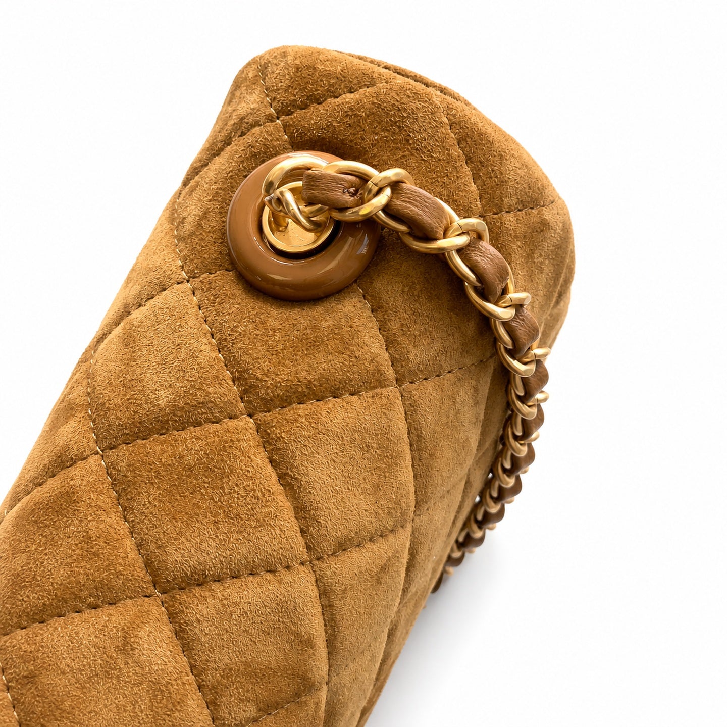 Chanel Suede Patent Leather Brown Handbag