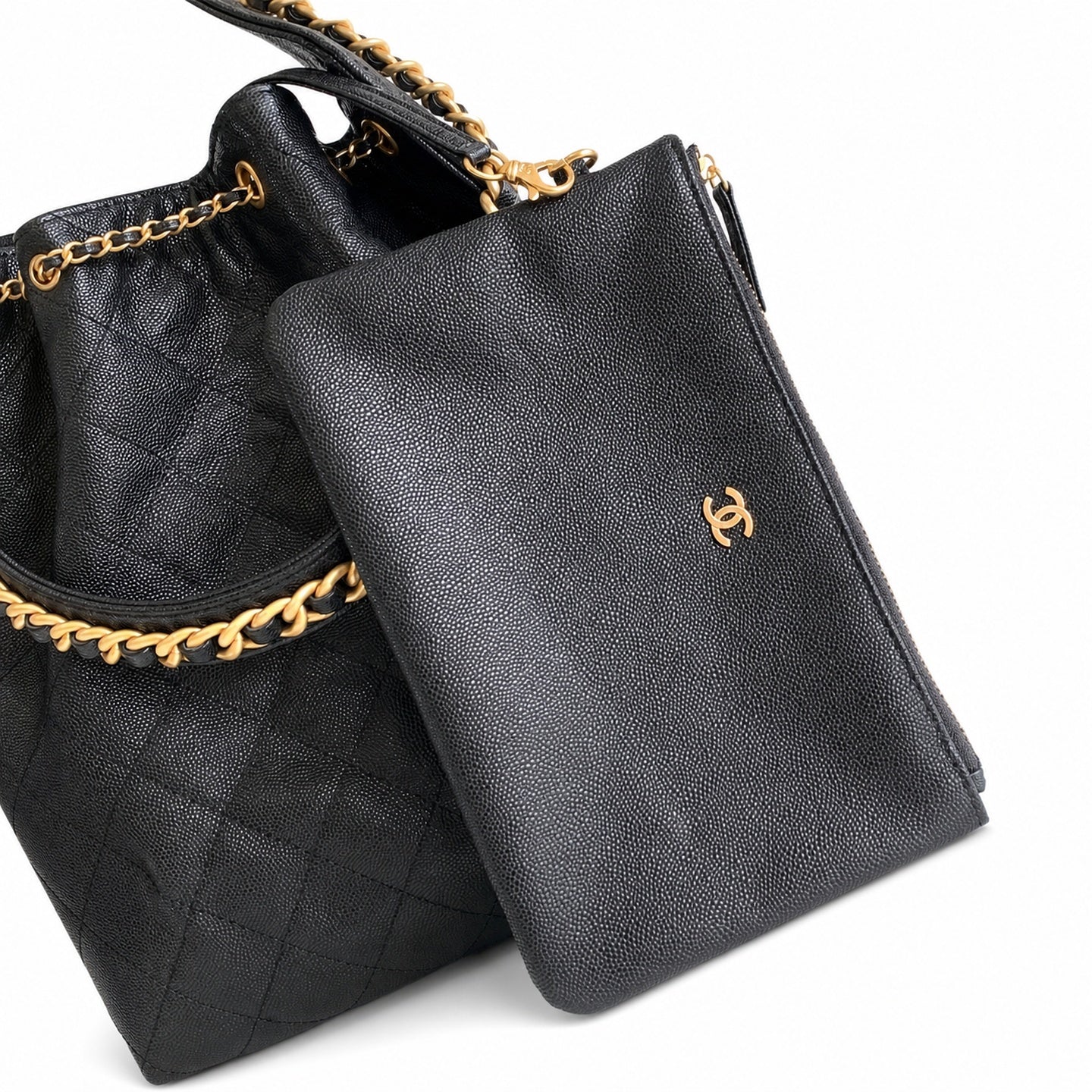Chanel 25 Large Leather Black Gold Bag